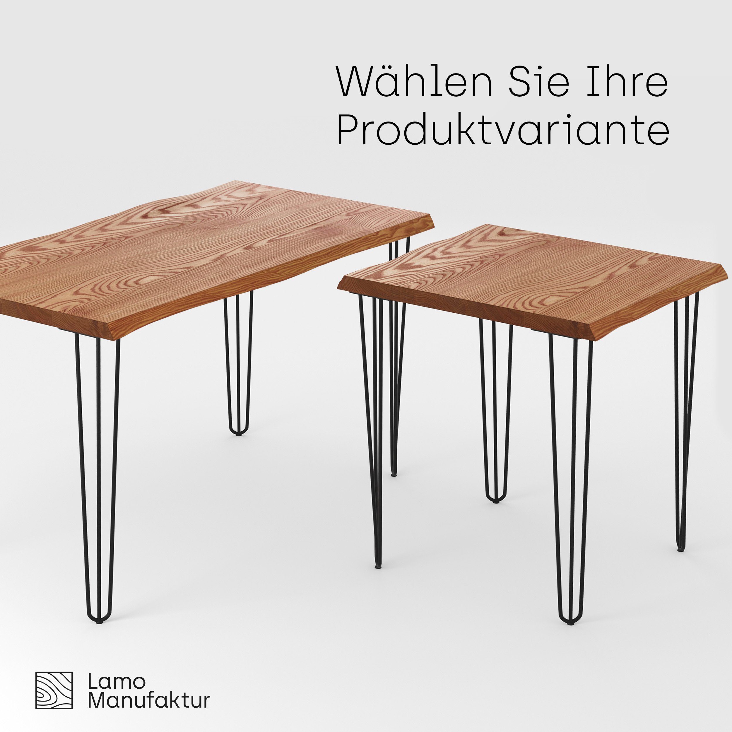 LAMO Manufaktur Baumkantentisch Creative massiv (1 Schwarz Massivholz Metallgestell Esstisch Natur | inkl. Baumkante Tisch)