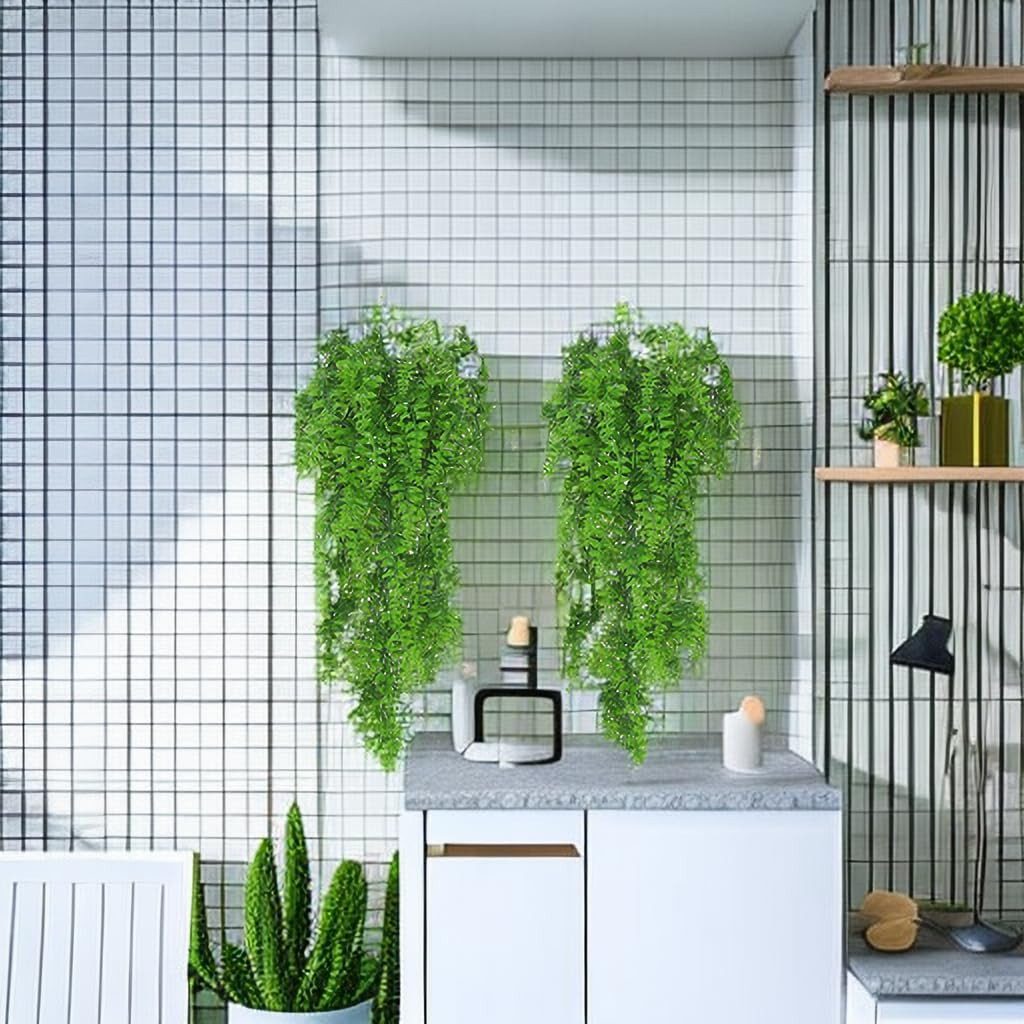 Kunstranke Künstliche Pflanzen Hängend Farne Hängepflanzen Ivy Blätter, Coonoor, für Innen- und Außenbereiche Küche Balkon Garten Schlafzimmer Deko – Bild 3 von 5