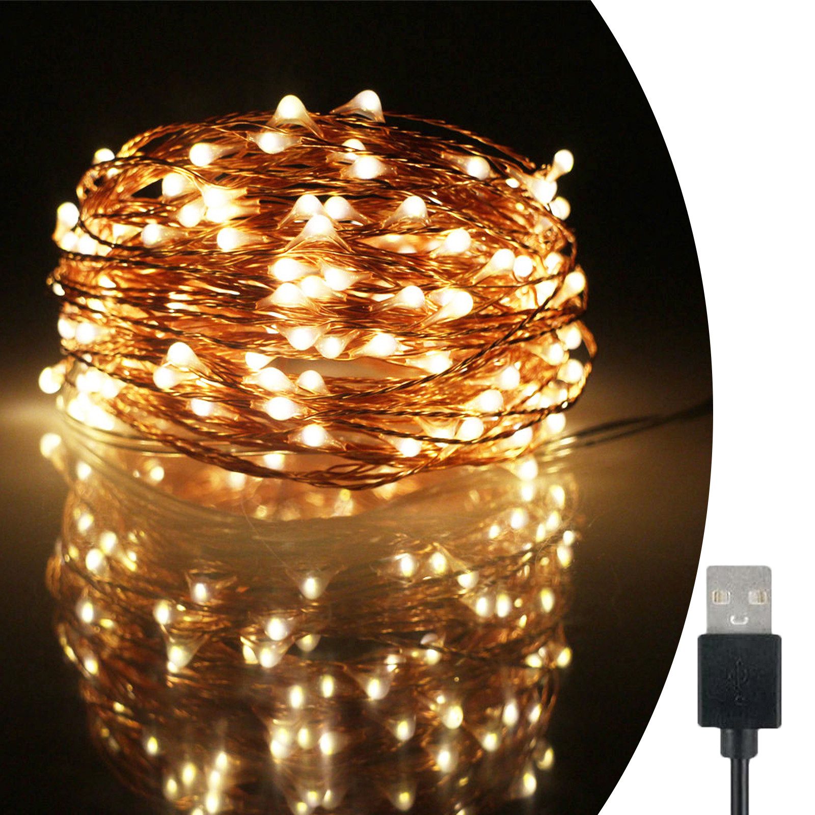 MUPOO Lichterkette Led Lichterkette, 5M 50 LED/10M 100LED/20M 200 LED Kupferdraht, mit USB für Party,Weihnachten,Beleuchtung,Zimmer,lichterketten