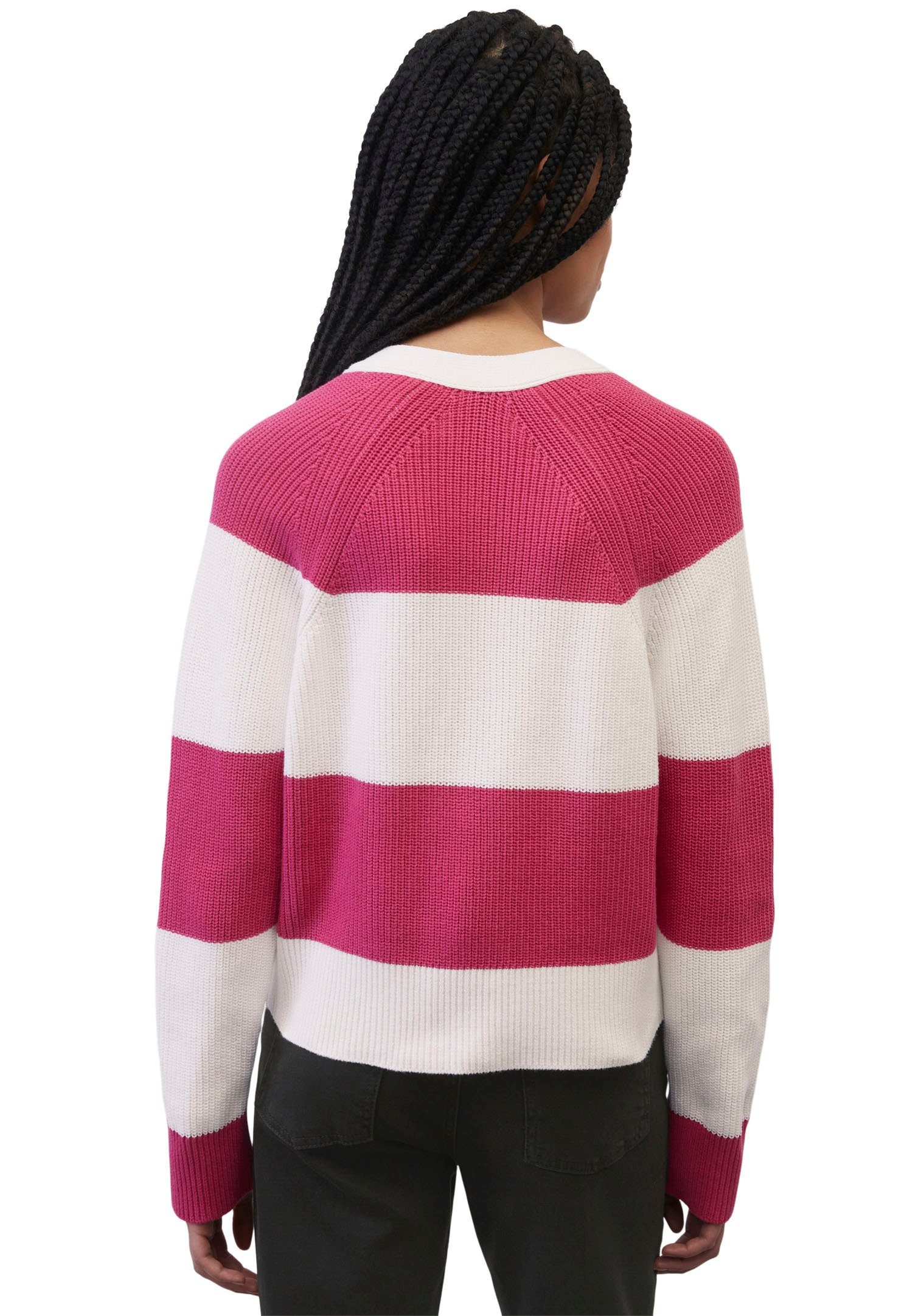 Strickjacke Marc O'Polo Blockstreifenmuster DENIM rosa im