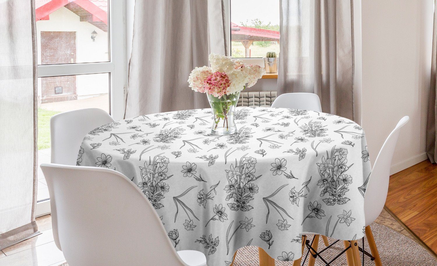 Abakuhaus Tischdecke Kreis Tischdecke Abdeckung für Esszimmer Küche Dekoration, Narzisse Blooming Flüchtige Blumen | Tischdecken