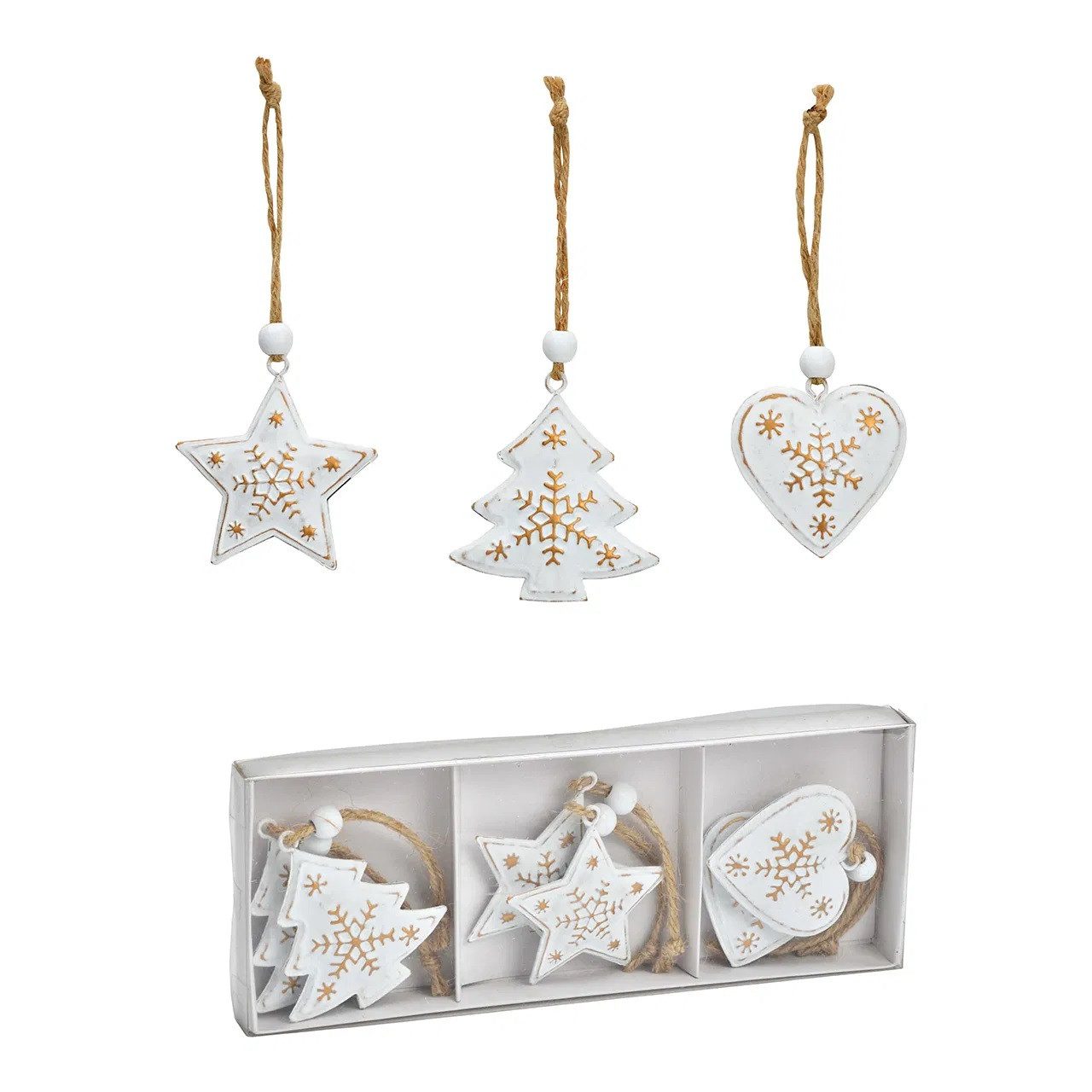 Interdesign24 Christbaumschmuck Stern Herz Baum (12-tlg), 12 Stück Weiß Metall