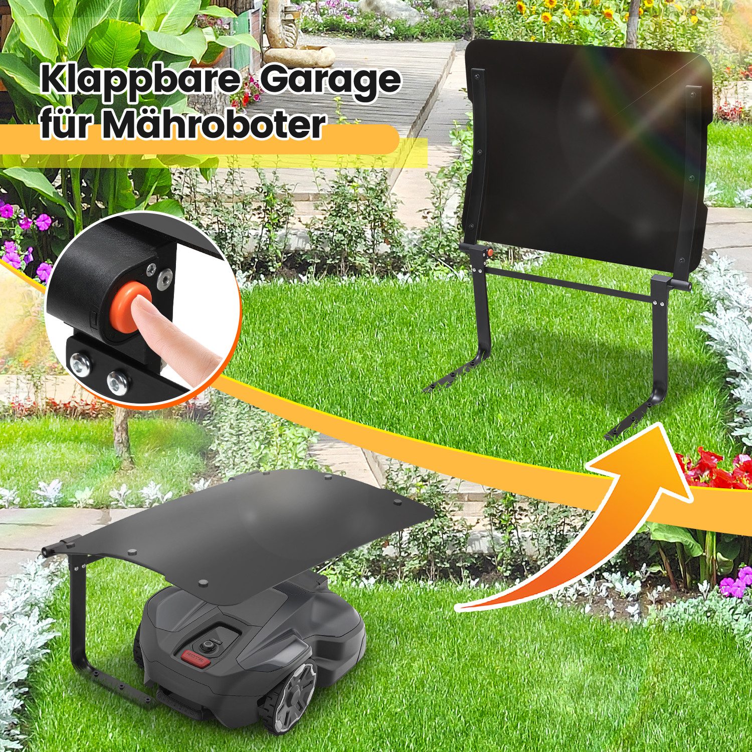 Clanmacy Mähroboter-Garage Rasenmäher Garage Klappbar Premium Rasen Mähroboter Dach