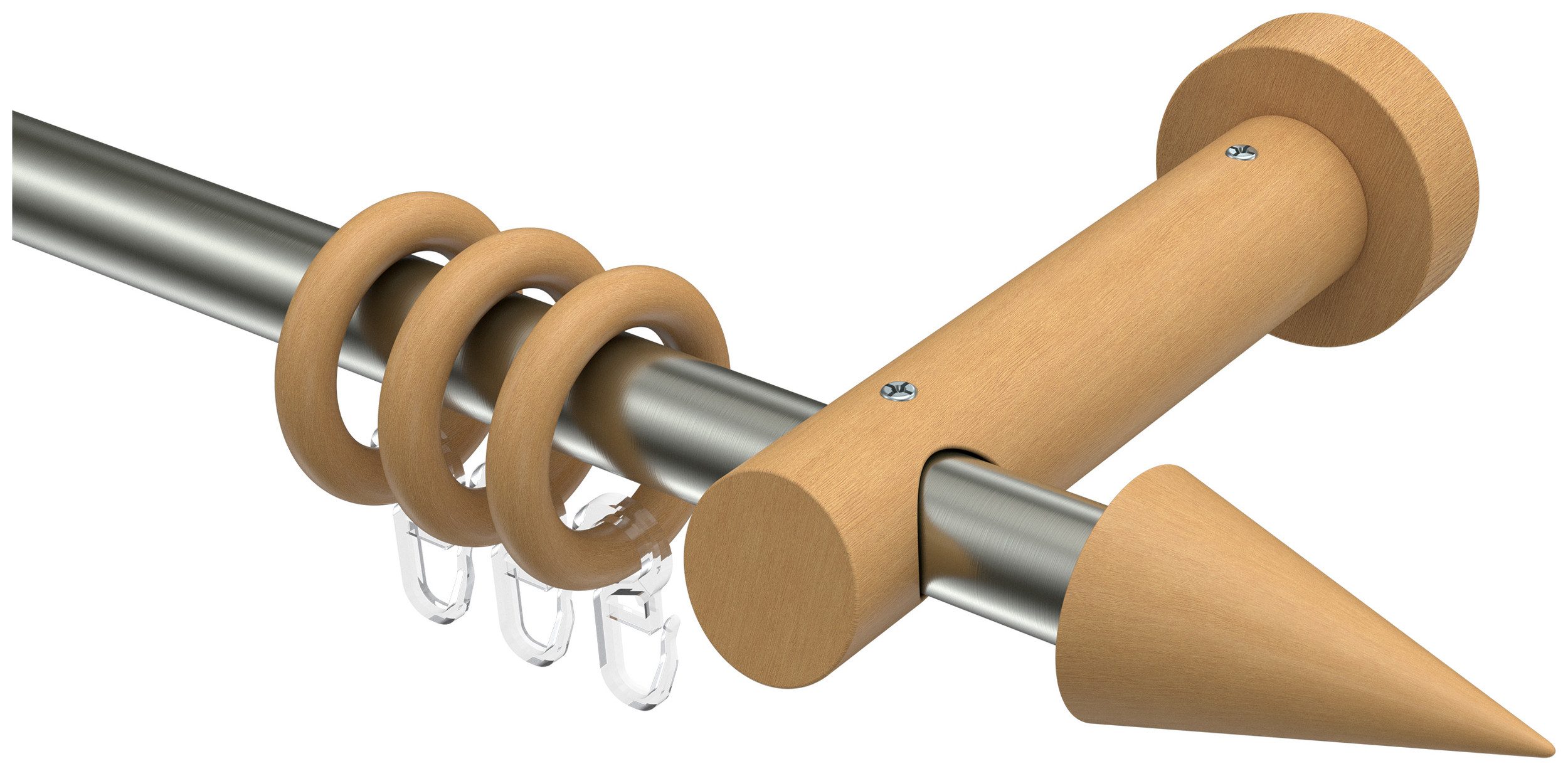 INTERDECO Gardinenstange Talena Siveo, Ø 20 mm, 1-läufig, Fixmaß, kürzbar, Wandmontage, Deckenmontage, Edelstahl, Edelstahl / Buche / Bicolor