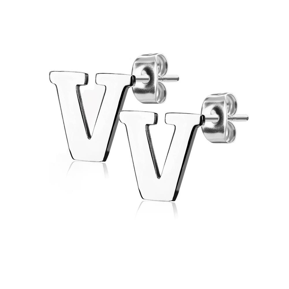BUNGSA Ohrstecker-Set Ohrstecker Buchstaben Silber aus Edelstahl Damen (1 Paar (2 Stück), 2-tlg), Ohrschmuck Ohrringe V