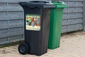 MuchoWow Wandsticker Eine Illustration der Big Five als Gruppenbild unter einem Baum (1 St), Mülleimer-aufkleber, Mülltonne, Sticker, Container, Abfalbehälter