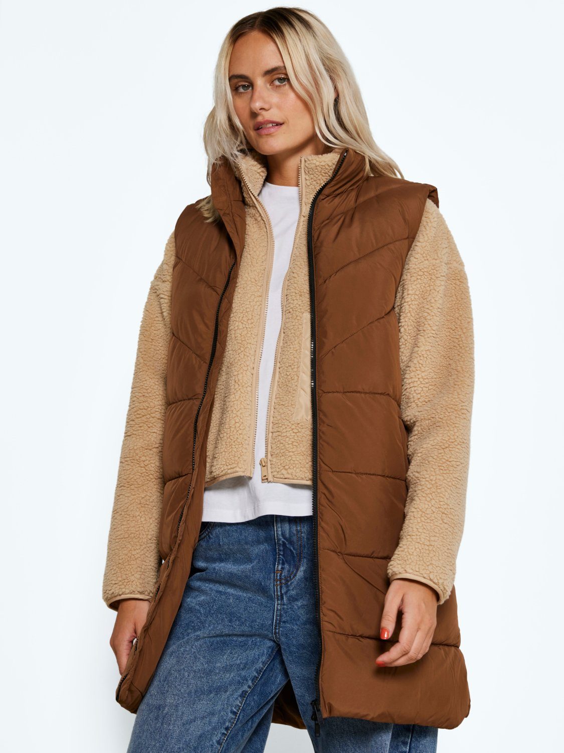 may Lange ohne in (1-tlg) Noisy Ärmel 3800 Steppweste Winterjacke Braun-2 NMDALCON Steppweste Puffer