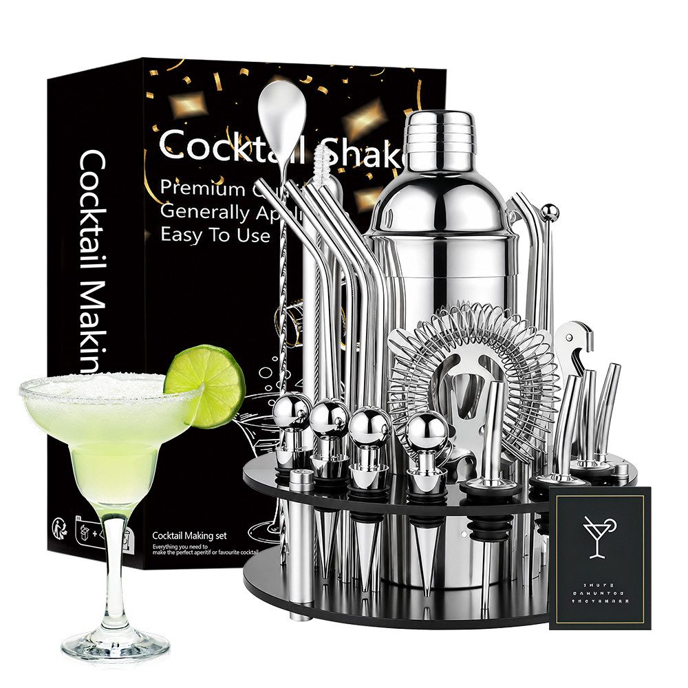 GLIESE Cocktail Shaker Cocktail Shaker Cocktail Set 30-teilig Edelstahl, Edelstahl, (30-tlg), Messbecher, Löffel, Ausgießer, Rührstab, Zange, Shaker, Flaschenöffner