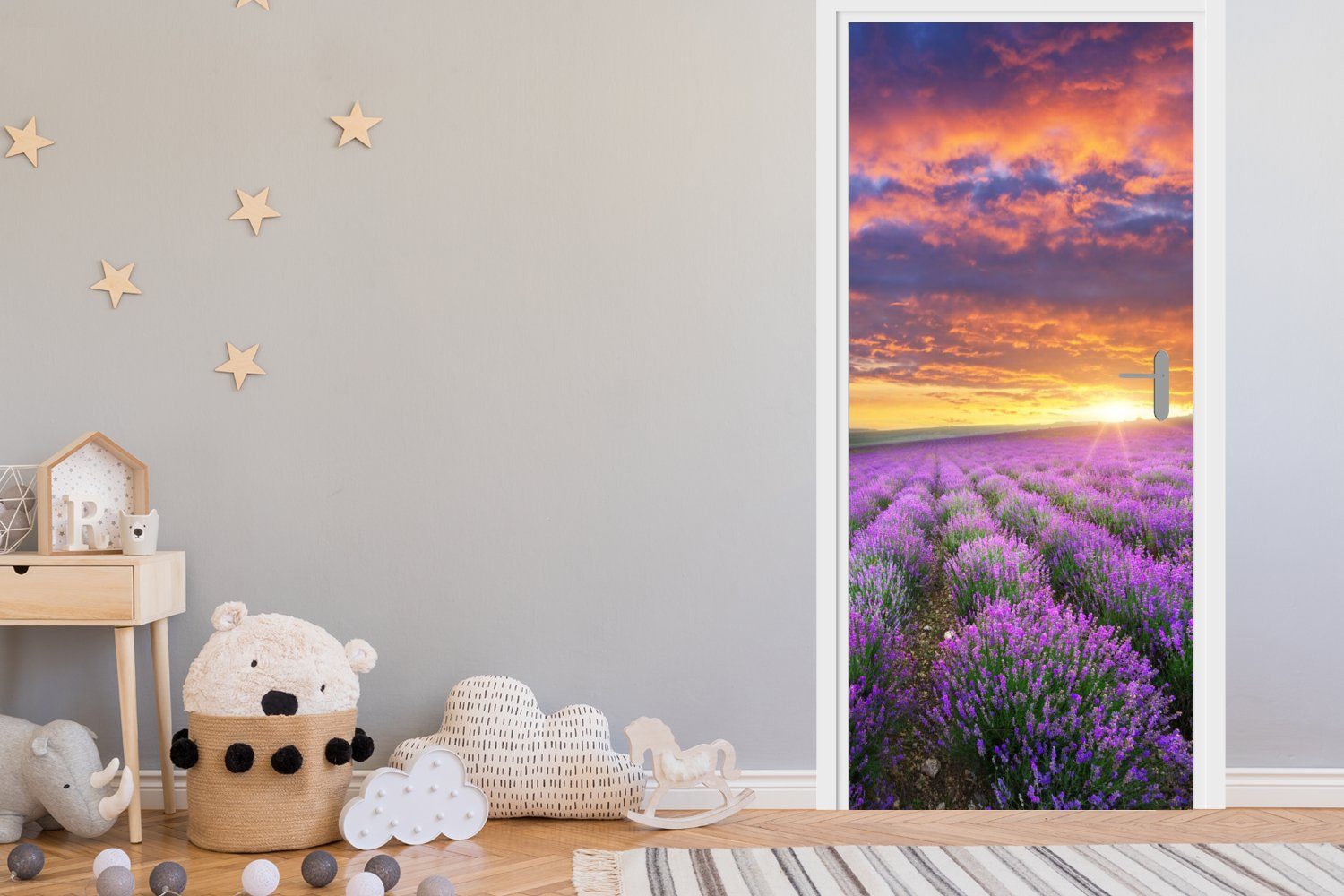 Matt, Türtapete Wolken Tür, 75x205 - cm bedruckt, MuchoWow (1 Fototapete Lavendel St), - Frühling, für Türaufkleber,