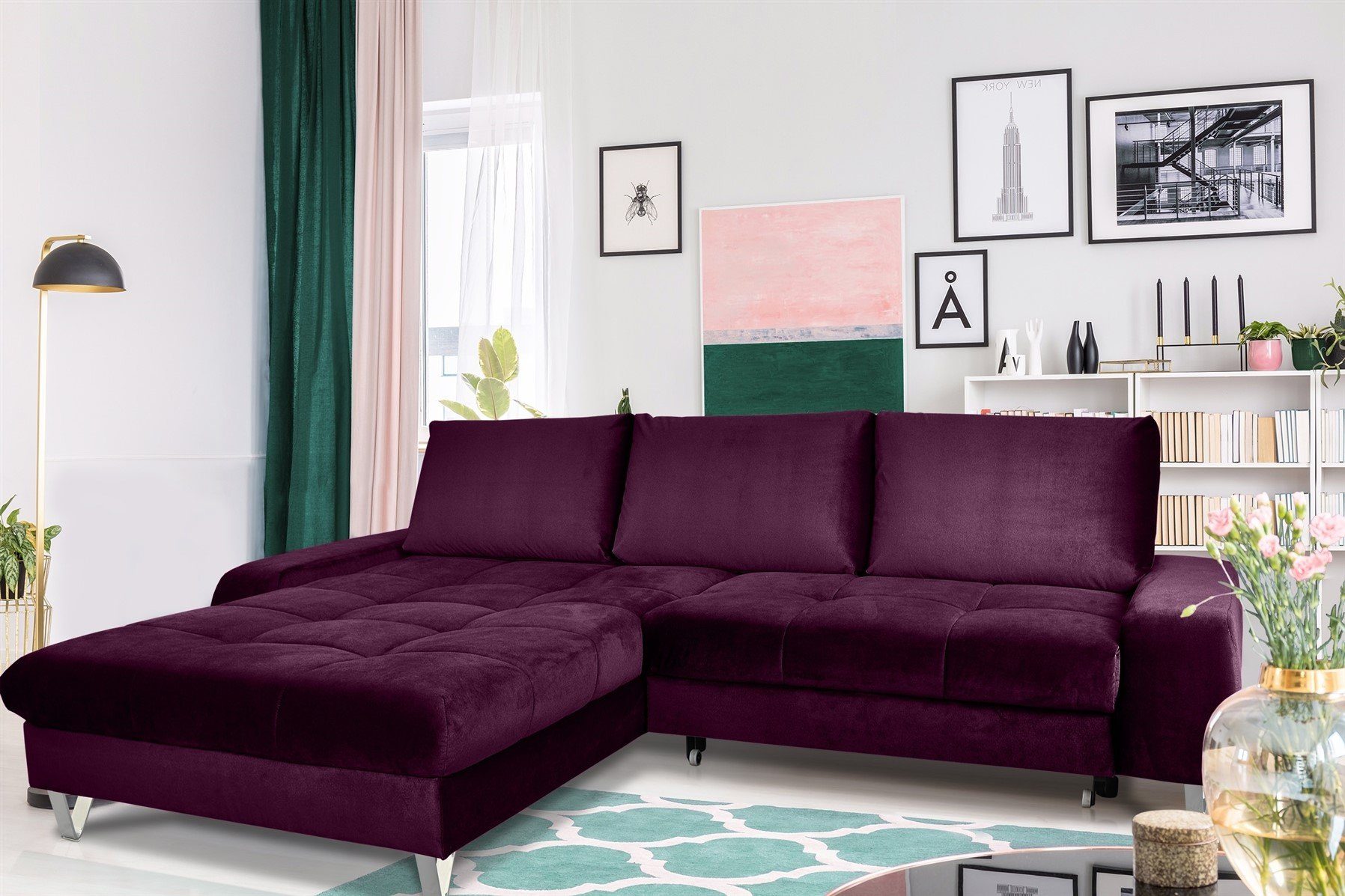 Fun Möbel Ecksofa Couchgarnitur MAXIME Stoff Ottomane Li/Re, mit Schlaffunktion