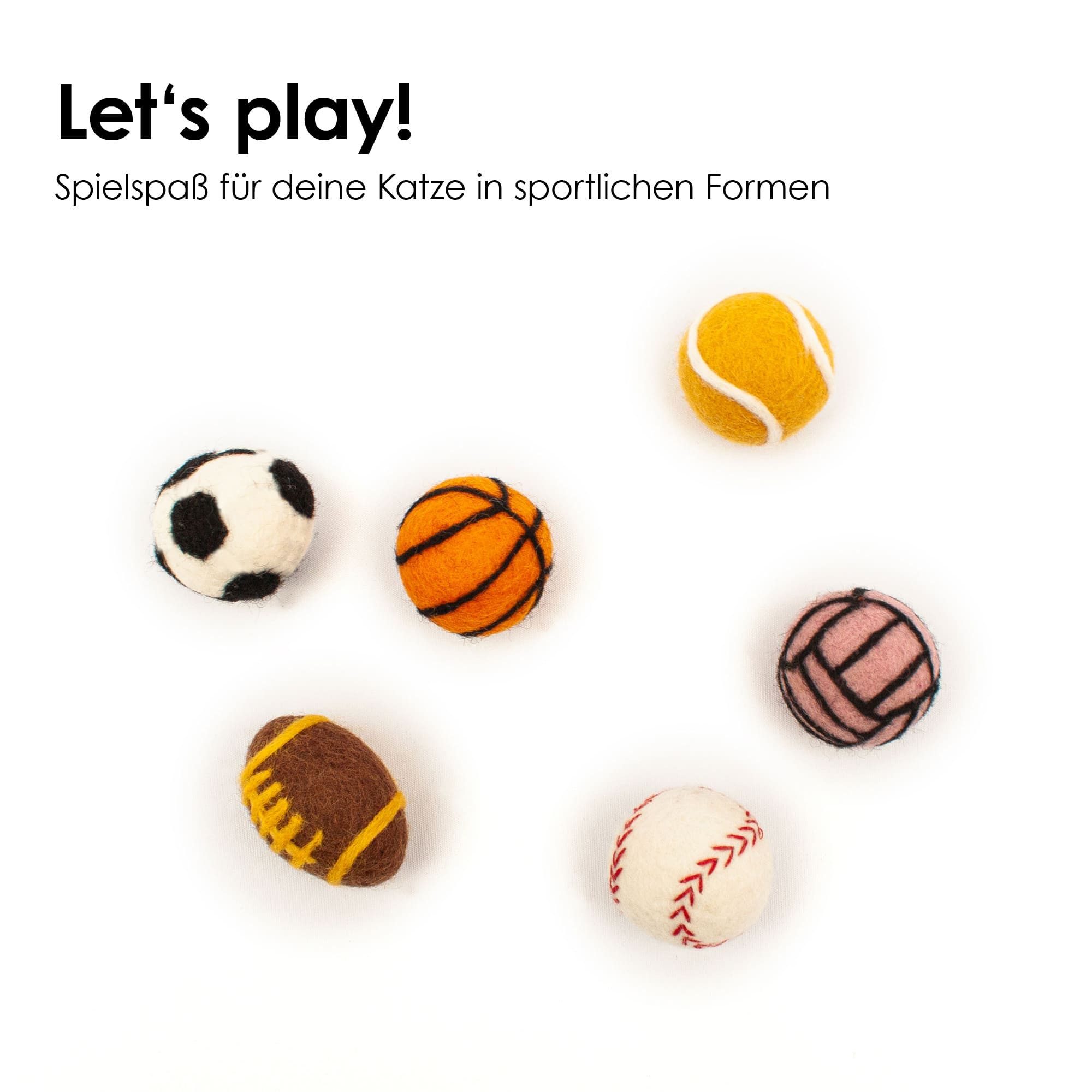 LucyBalu Tierball SUPER BALLS Filzbälle für Katzen, Katzenspielzeug im Sport-Design, Set aus 3 Filzbällchen