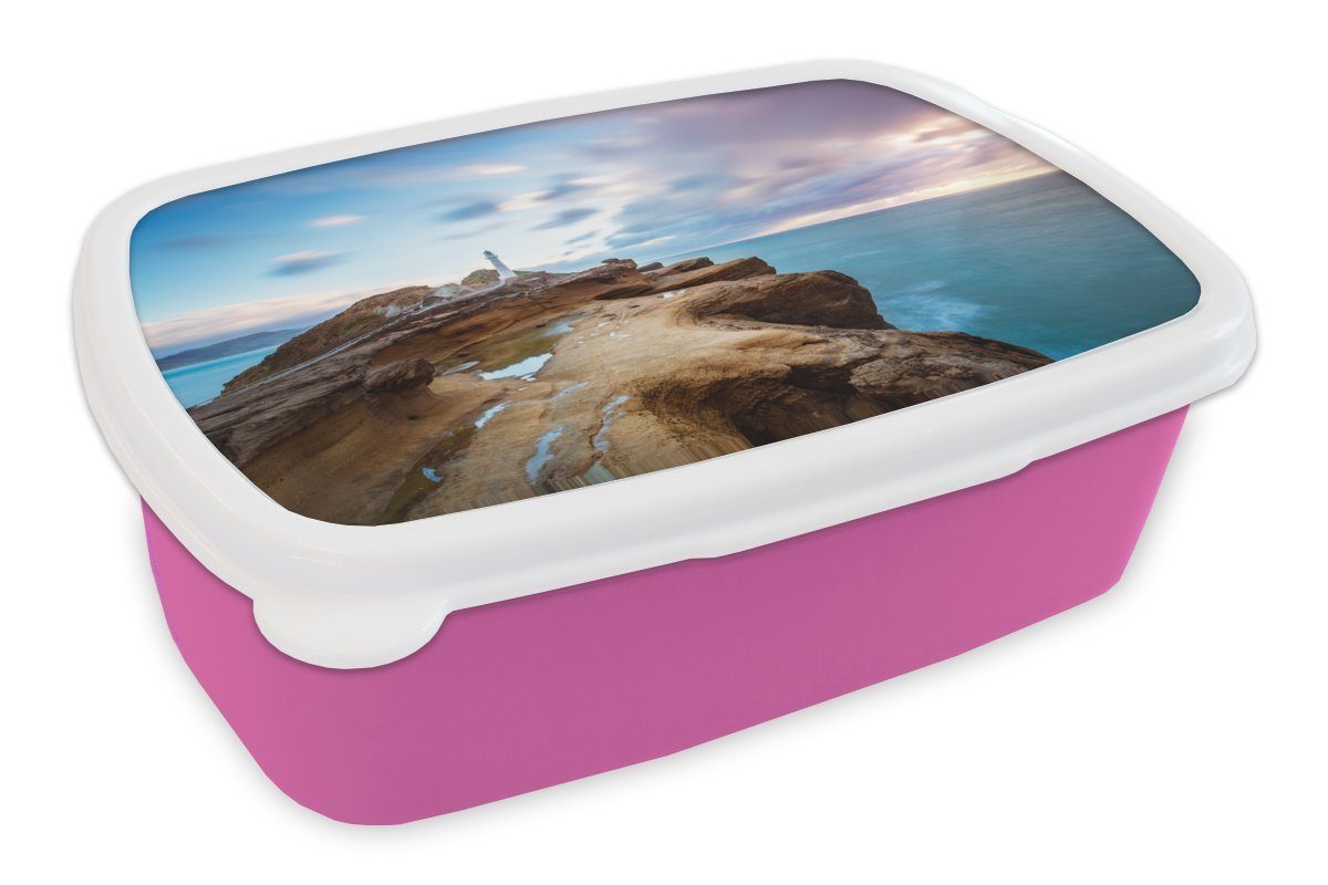 MuchoWow Lunchbox Sonnenaufgang in Neuseeland, Kunststoff, (2-tlg), Brotbox für Erwachsene, Brotdose Kinder, Snackbox, Mädchen, Kunststoff rosa