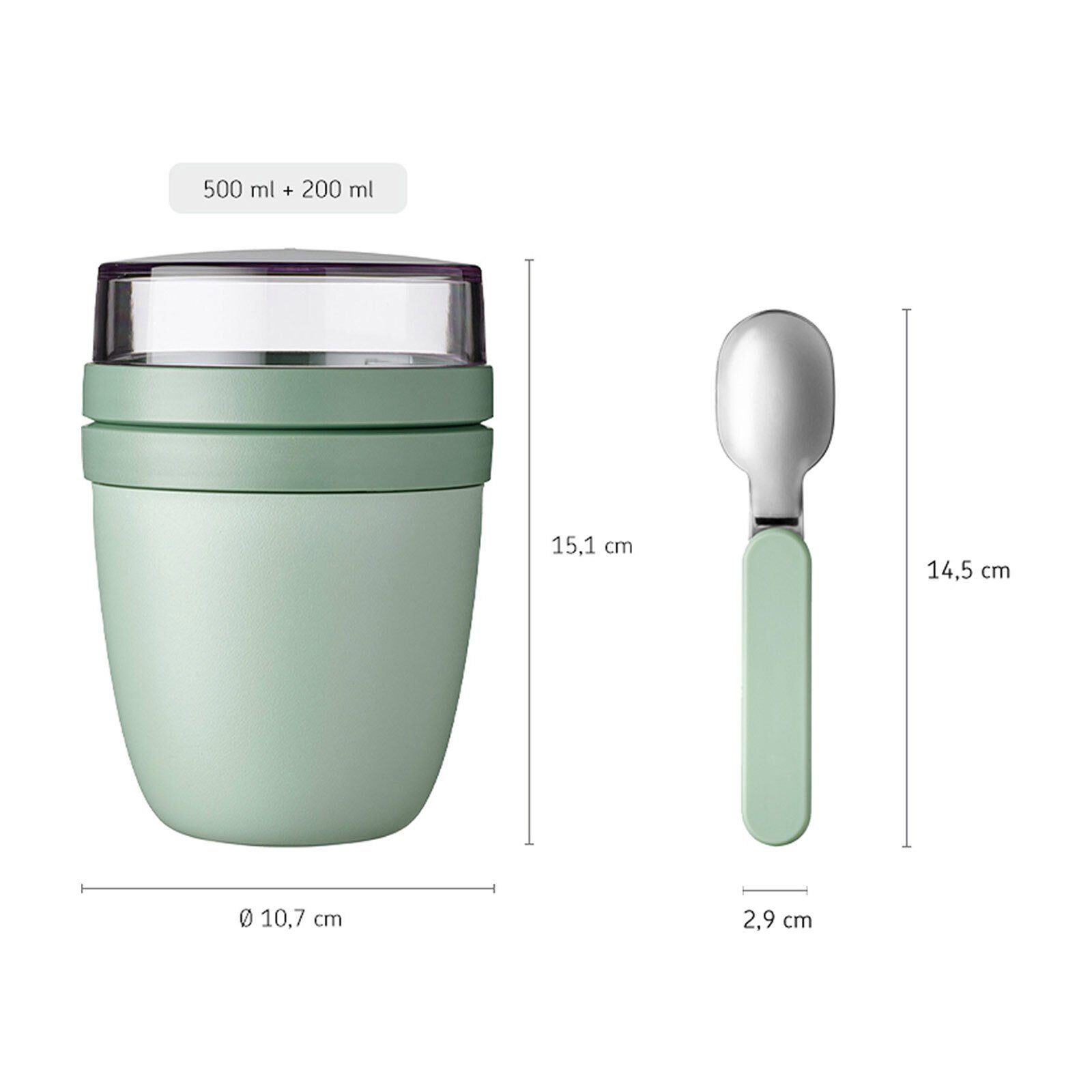 Mepal Lunchbox Ellipse Lunchpot + Faltbarer Löffel 500 + 200 ml, Material-Mix, (3-tlg)