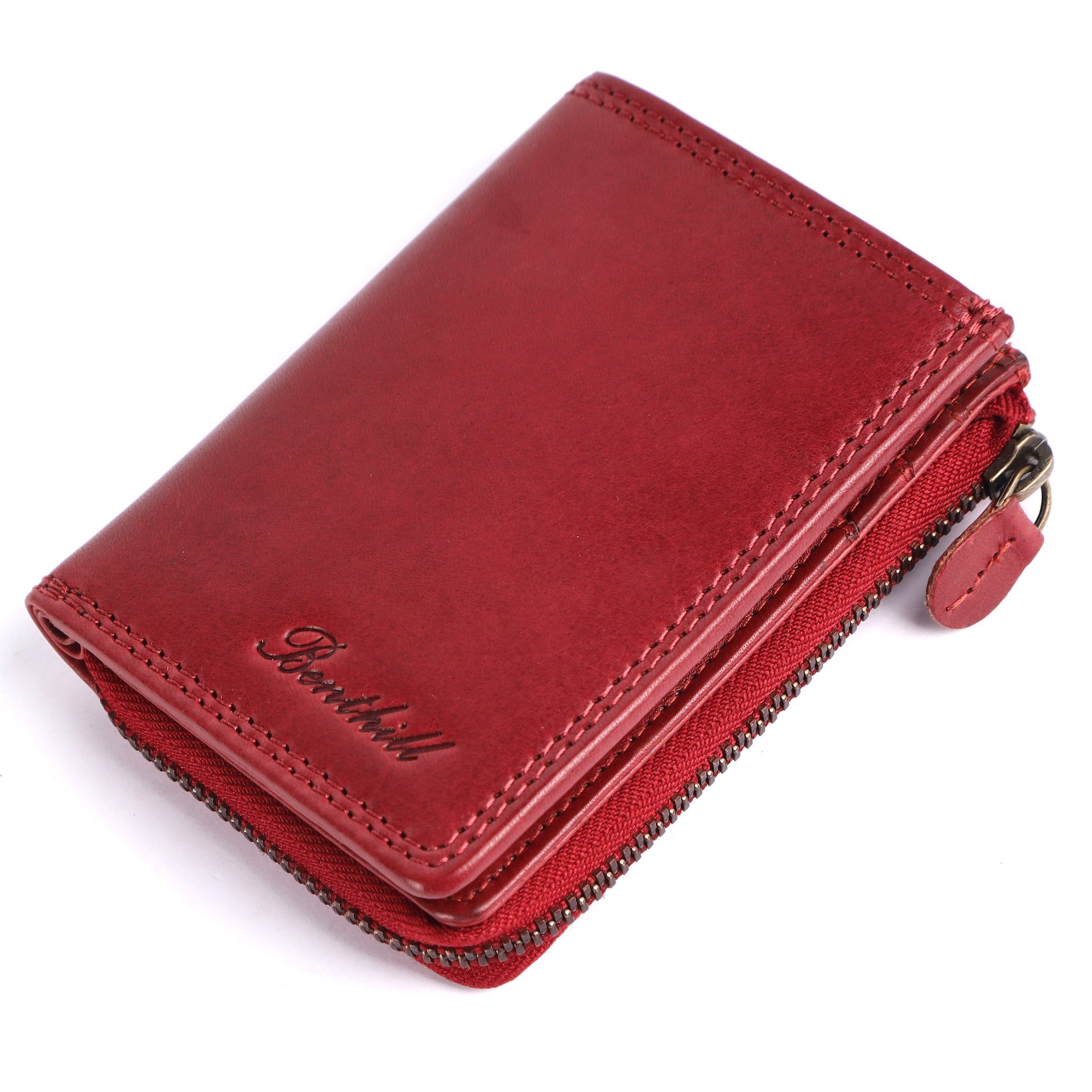 Benthill Geldbörse Klein Echt Leder RFID Damen & Herren Geldbeutel Slim-Wallet Portmonee, RFID-Schutz Kartenfächer Münzfach Reißverschlussfach – Bild 2 von 5