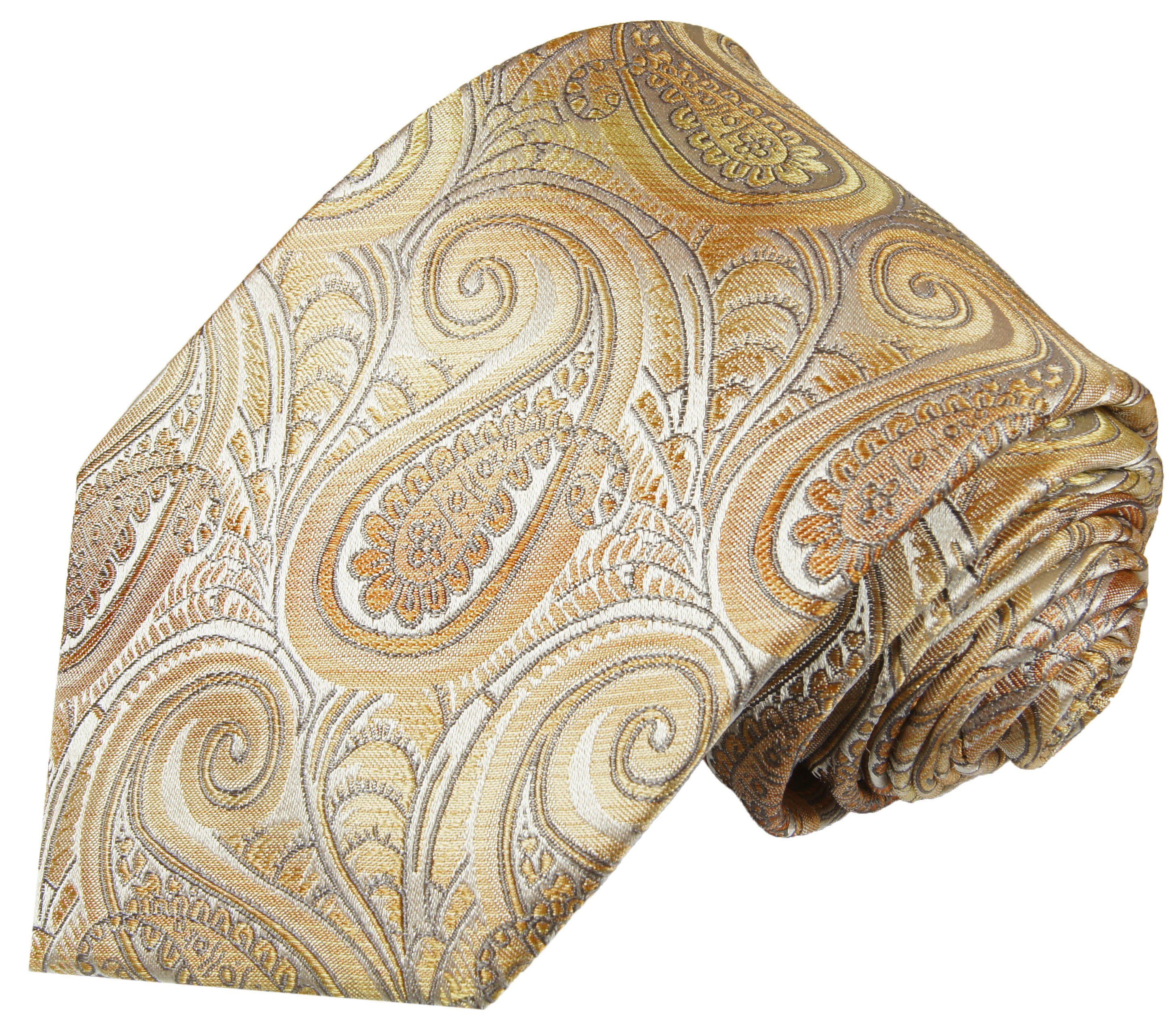 Paul Malone Krawatte Herren mit paisley modern (6cm), mit gelb 100% Schmal Tuch (Set, 2010 braun Seidenkrawatte Seide Einstecktuch) 2-St., Krawatte