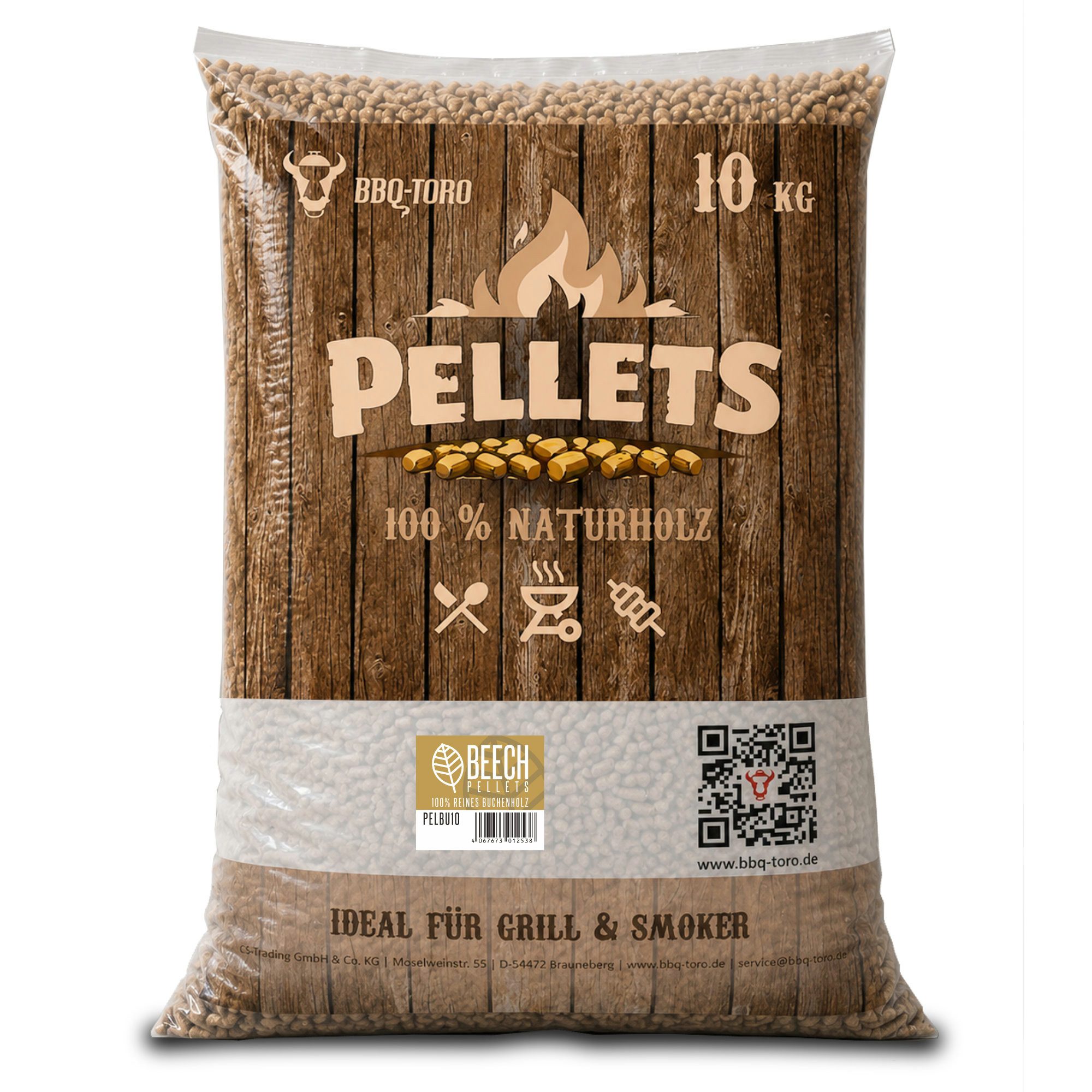 BBQ-Toro Holzpellets Beech Pellets aus 100% Buchenholz, 10 kg, Grillpellets, Räucherpellets, 10.00 kg, (1-St)