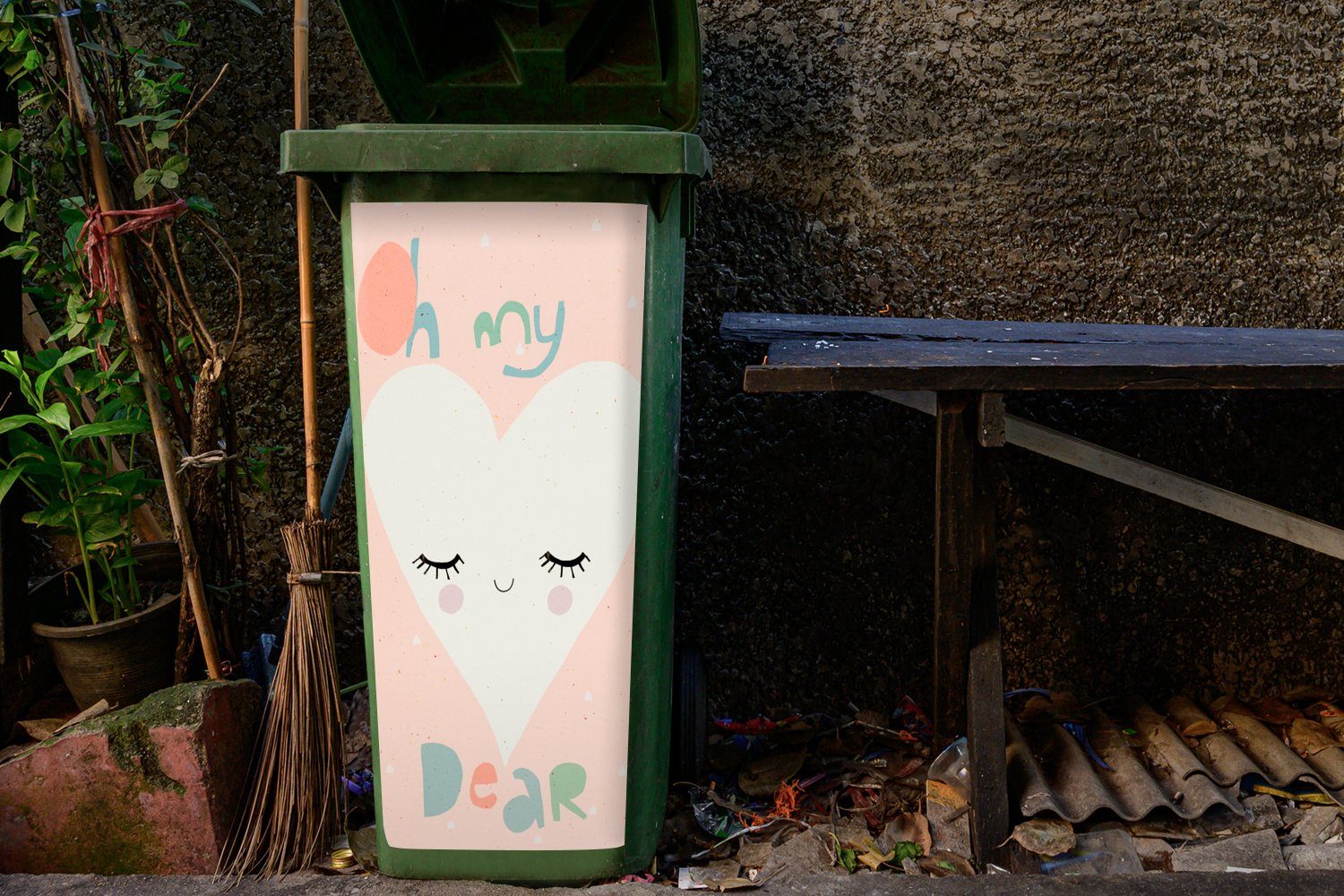 Wandsticker - Abfalbehälter Mülltonne, Sticker, St), Zitat MuchoWow mein - - Oh (1 Lieber Container, Pastell Herz Mülleimer-aufkleber,