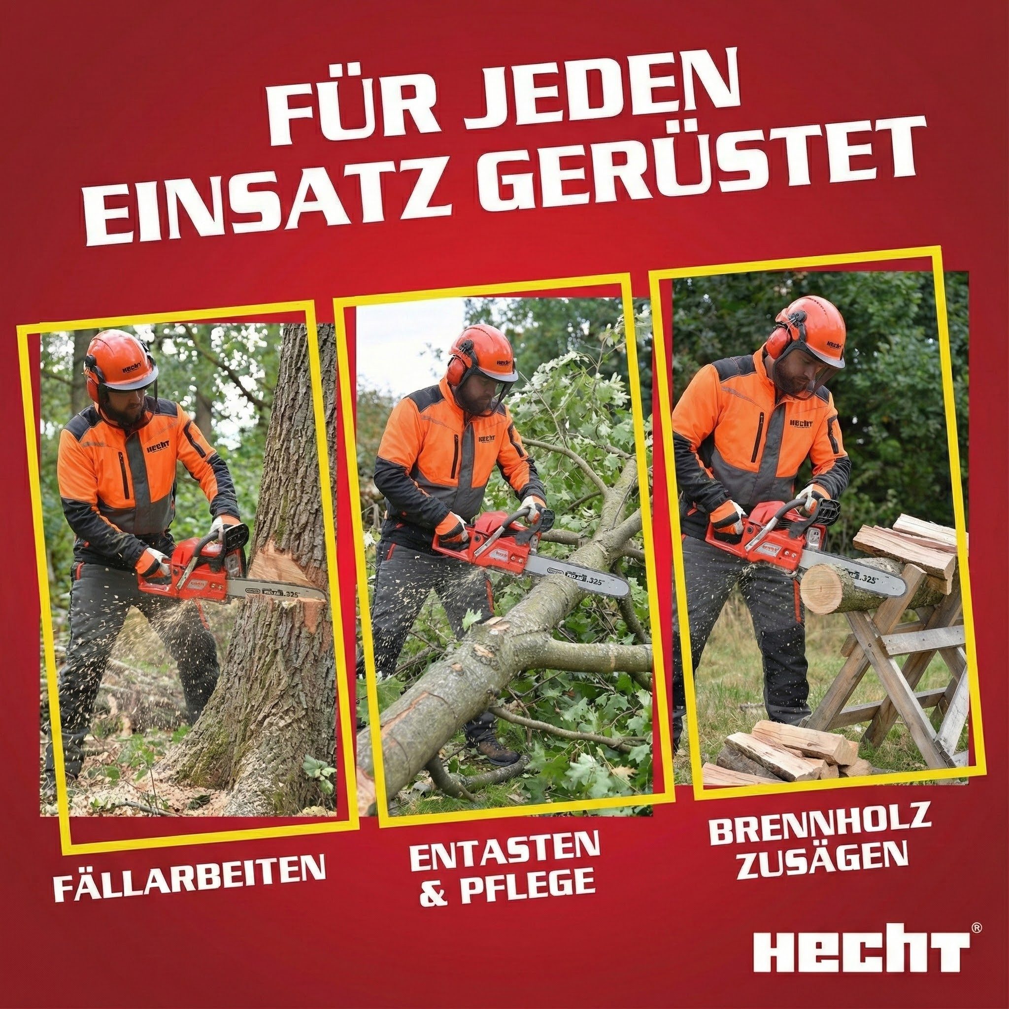 Hecht Benzin-Kettensäge Motorsäge 950, 2,2 W / 3PS, 12000 U/min, 5,6 kg, 40 cm Schnittlänge, 45 cm Schwertlänge, 12.000 U/min, 50 cm³