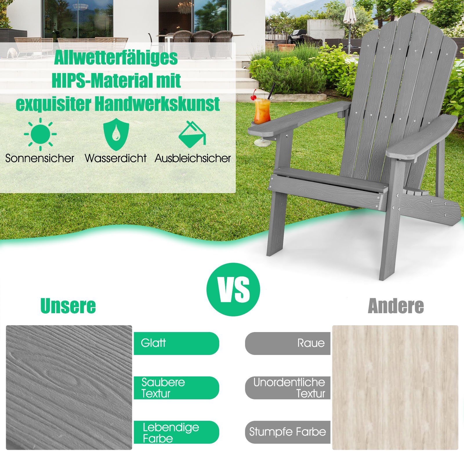 COSTWAY Gartenstuhl Adirondack Stuhl, mit Getränkehalter, farbig