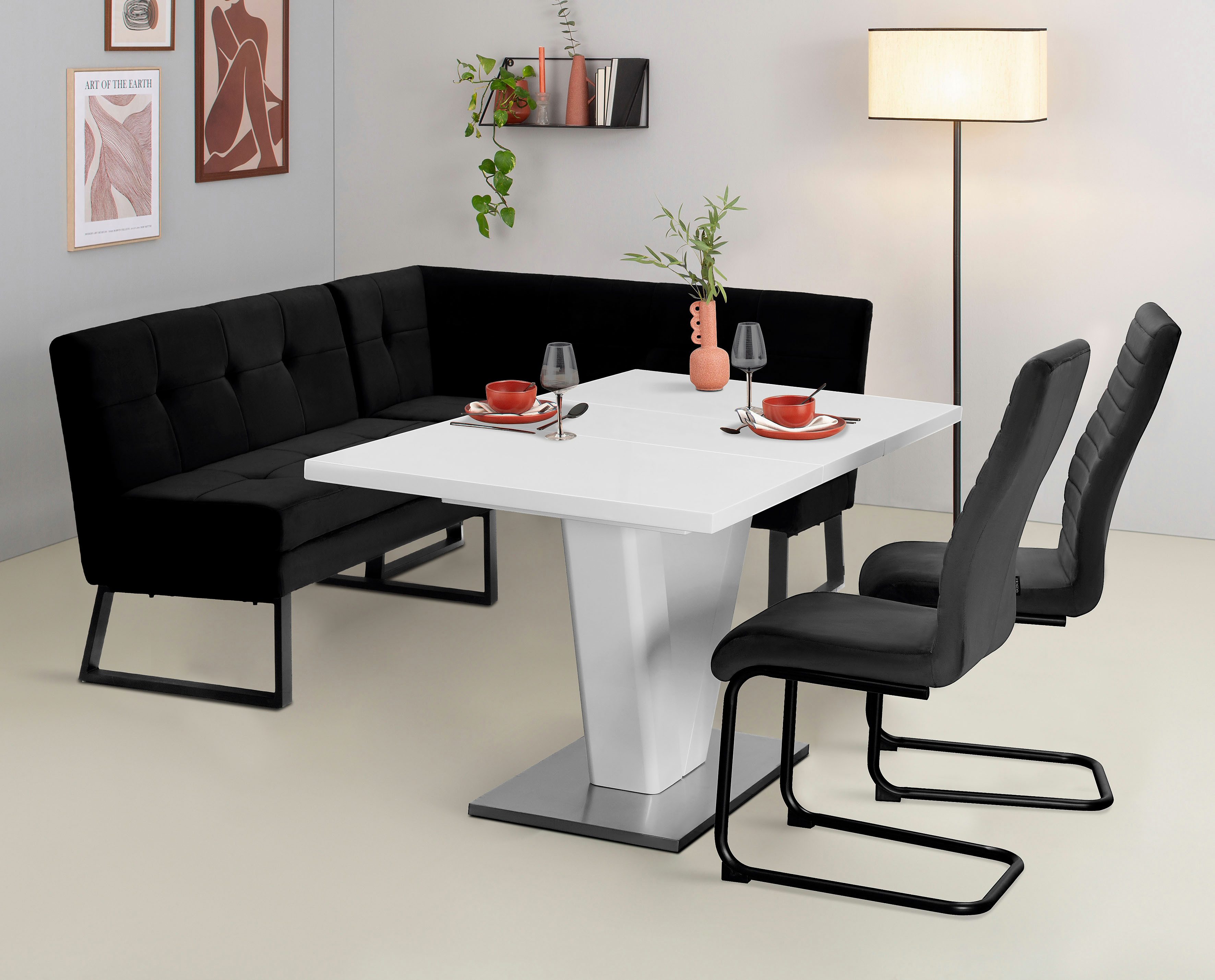 OTTO home Eckbank Geranie, Sitzbank, Essbank, pflegeleichter Strukturstoff, Eckbank inkl. Stauraum, Pulverbeschichtetes Metallgestell