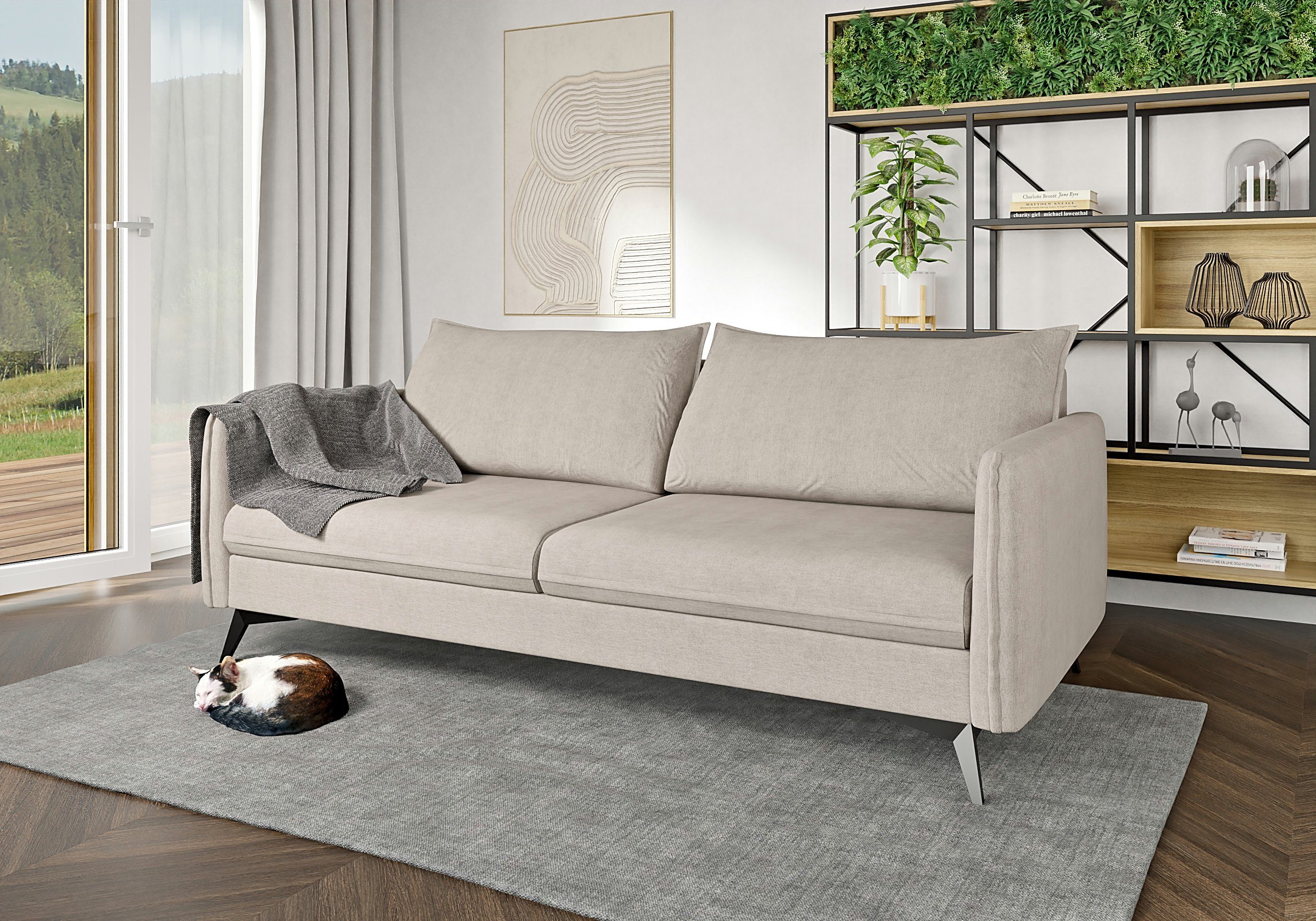 S-Style Möbel 3-Sitzer Modernes Sofa Azalea mit Schwarz Metall Füßen, mit Wellenfederung Beige | Einzelsofas