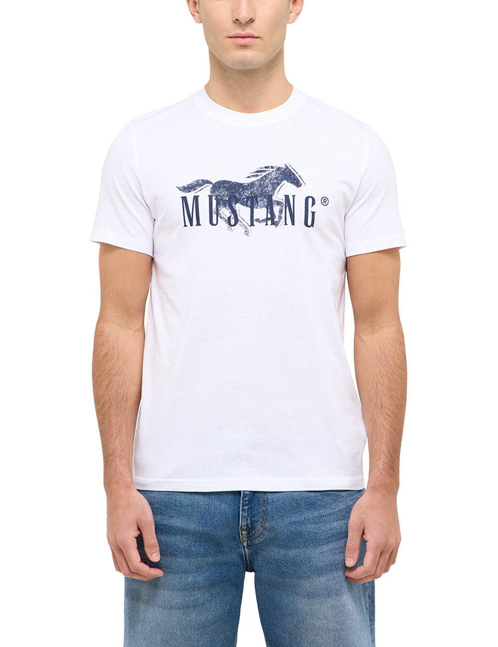 MUSTANG Herren T-Shirt Austin – Aus Reiner Baumwolle, Lockerer Schnitt, Logo-Print, Rundhals