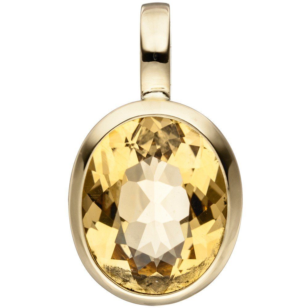 Kettenanhänger Anhänger mit Citrin, 585 Gelbgold, oval