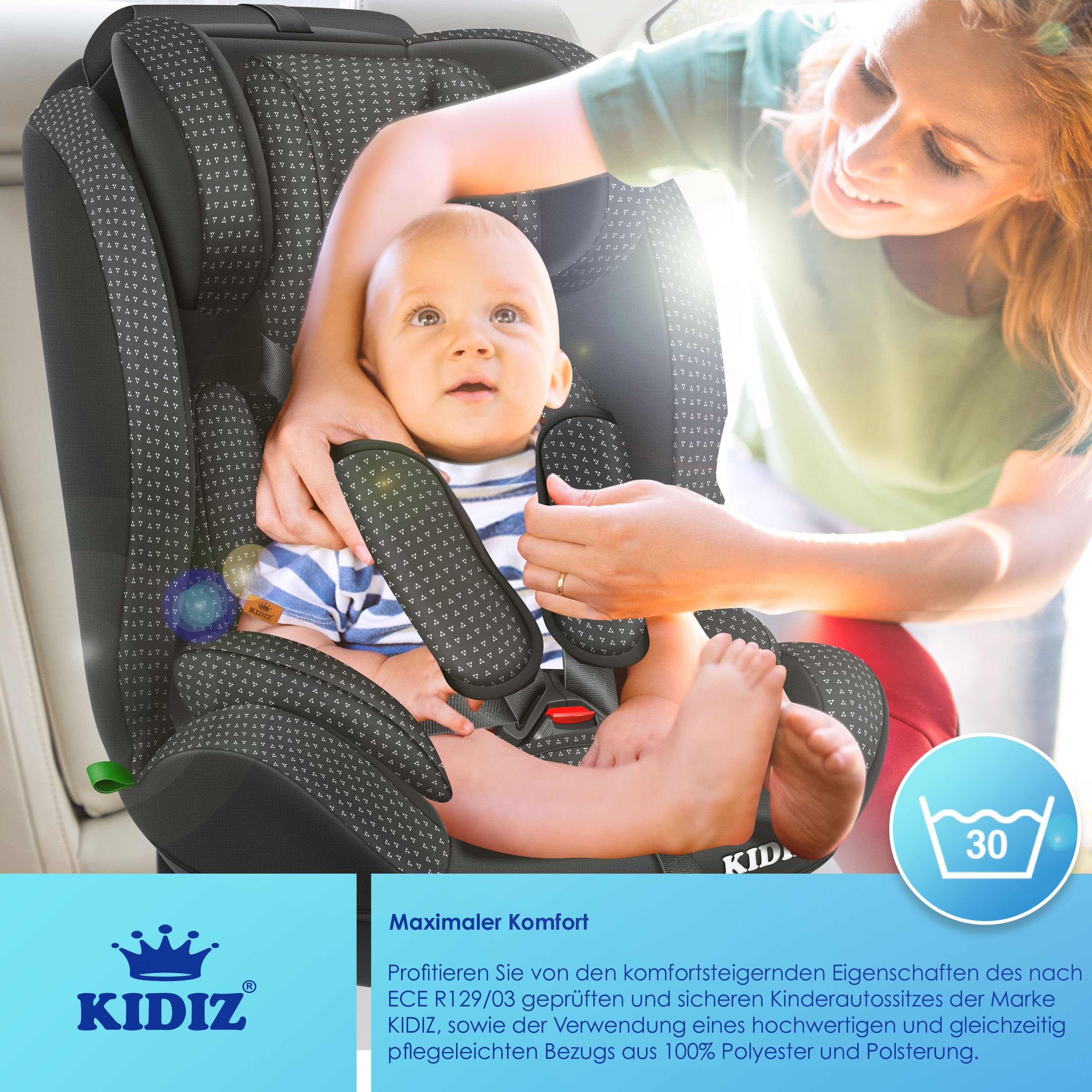 KIDIZ Autokindersitz, Kinderautositz 1-12 Jahre, Mitwachsend, Gruppe 1+2+3, 9-36 kg Autositz