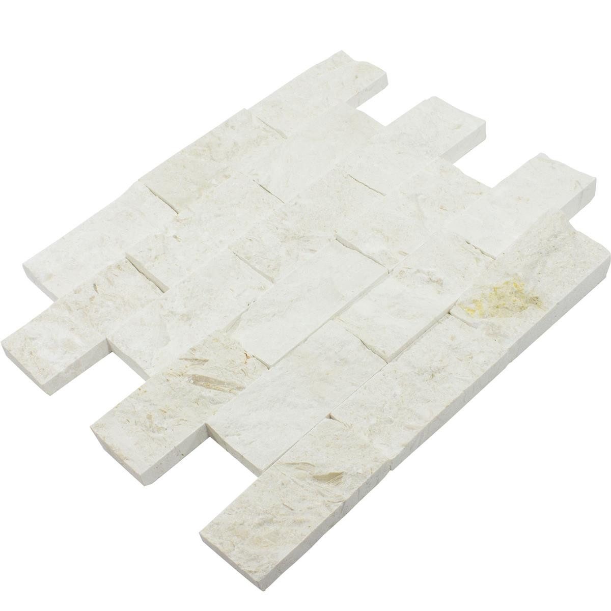 Mosafil Mosaikfliesen Mosaikfliesen Naturstein Kansas Splitface 3D Weiß, Naturstein-Limestone 30.500x29.000, weiß, Verlegefertig auf ein Netz geklebt