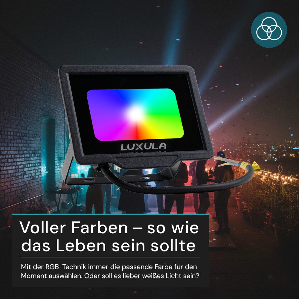 LUXULA LED Wandstrahler RGB Farbwechsel Fluter, LED fest integriert, 30W Außenstrahler mit Fernbedienung