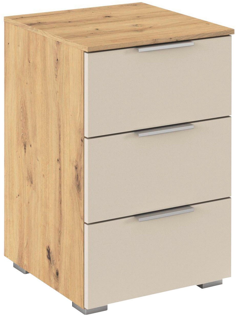 rauch Nachtkommode Nachttisch Nachtkonsole AGORDO in Dekor- oder Hochglanzfront (in zwei Griff-Farben, Breite 40 cm), mit 3 geräumigen Schubladen für viel Stauraum MADE IN GERMANY