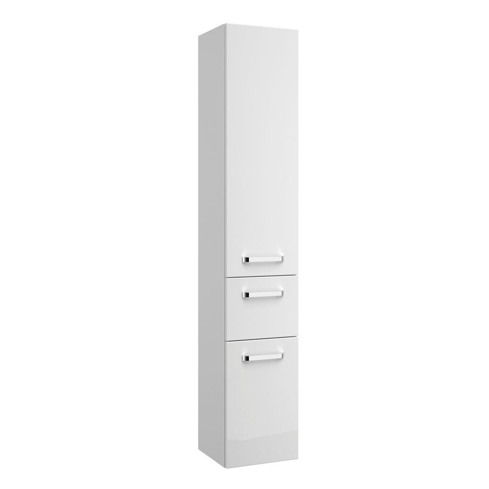Lomadox Hochschrank FES-4010-66 Badezimmer in weiß glänzend mit Soft-Close - B/H/T: 30/168/33cm