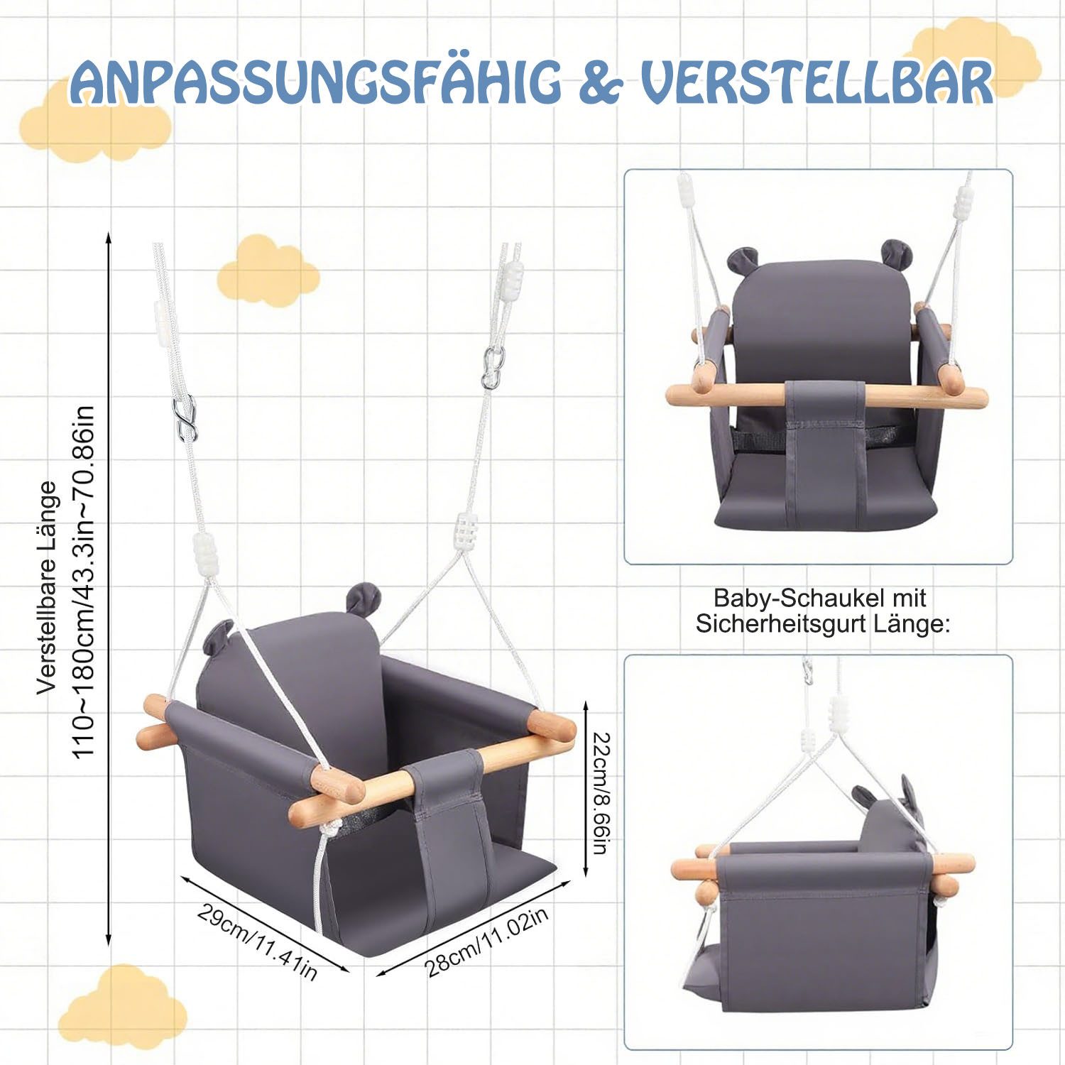 SURFOU Babyschaukel Kinderschaukel Schaukelsitz für Kinder Anschnallgurt, H günstig online kaufen