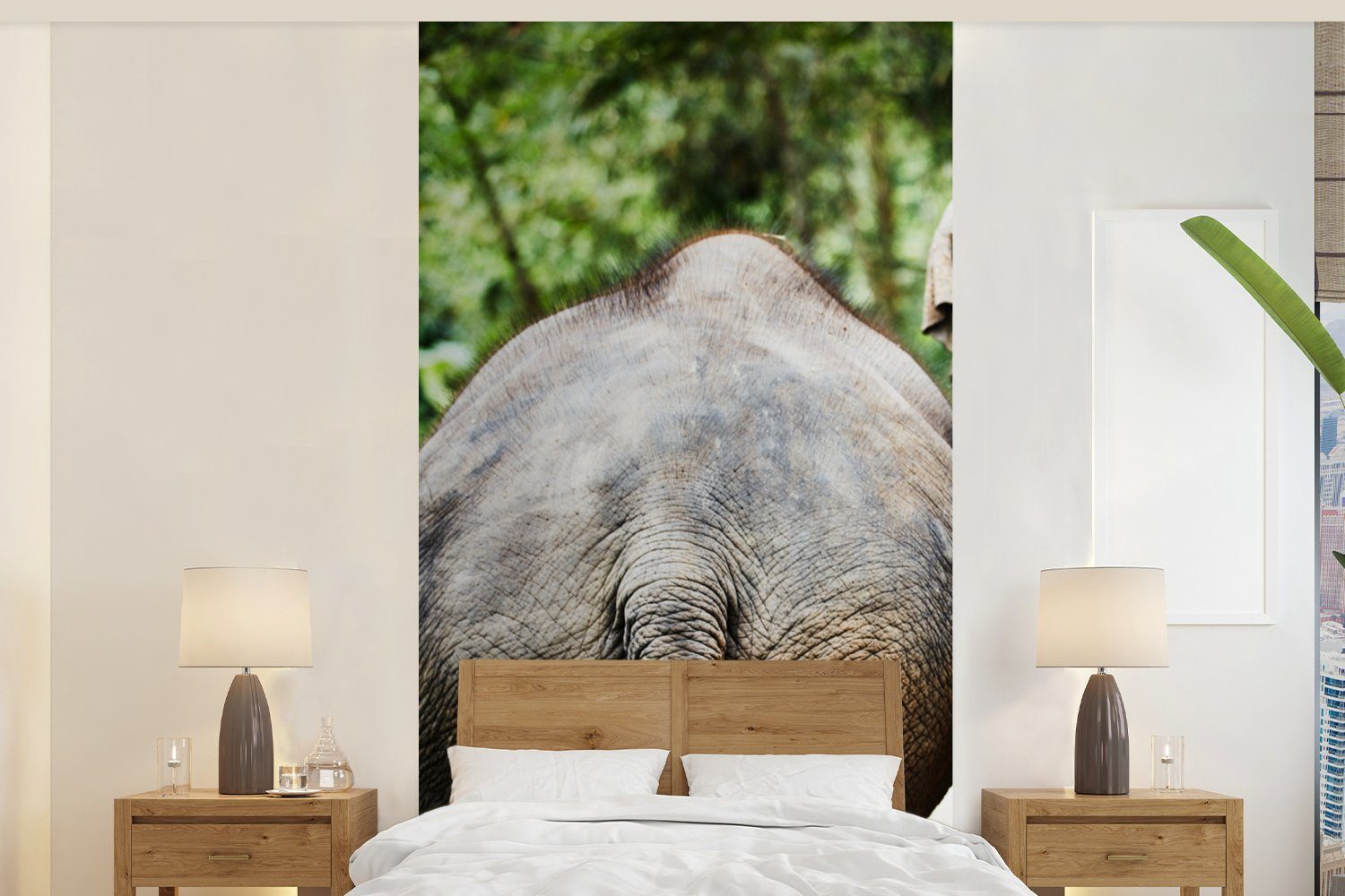 MuchoWow Fototapete Elefant - Tiere - Grau - Natur, Matt, bedruckt, (2 St), Vliestapete für Wohnzimmer Schlafzimmer Küche, Fototapete