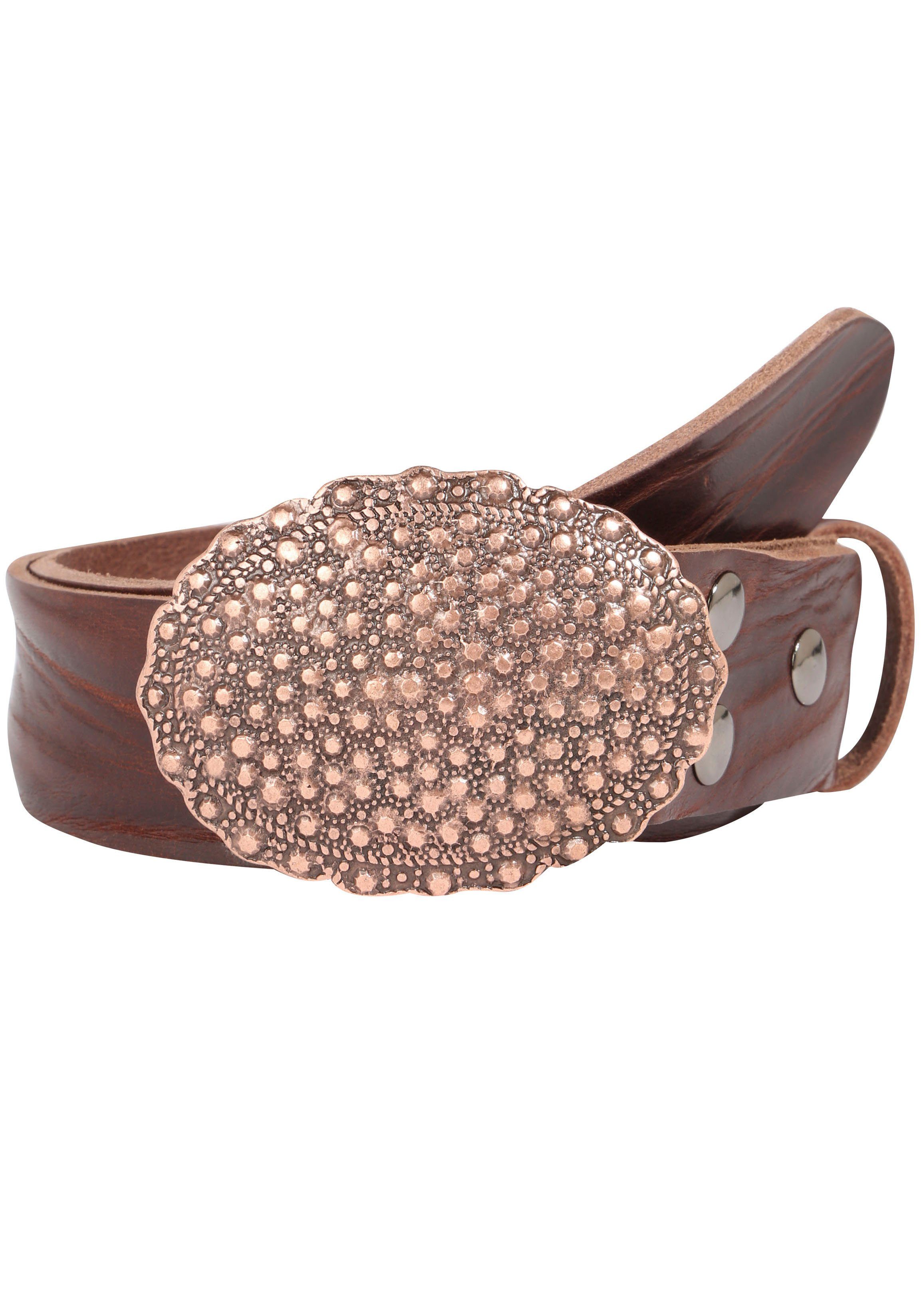 Rettungsring Gürtel Ledergürtel mit austauschbarer Schließe »Oval Nieten Kupfer«