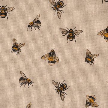 Vorhang SCHÖNER LEBEN. Vorhang Bee Buzzing Bienen Hummeln natur gelb 245cm, SCHÖNER LEBEN., Smokband (1 St), blickdicht, Kunstfaser, handmade, made in Germany, vorgewaschen