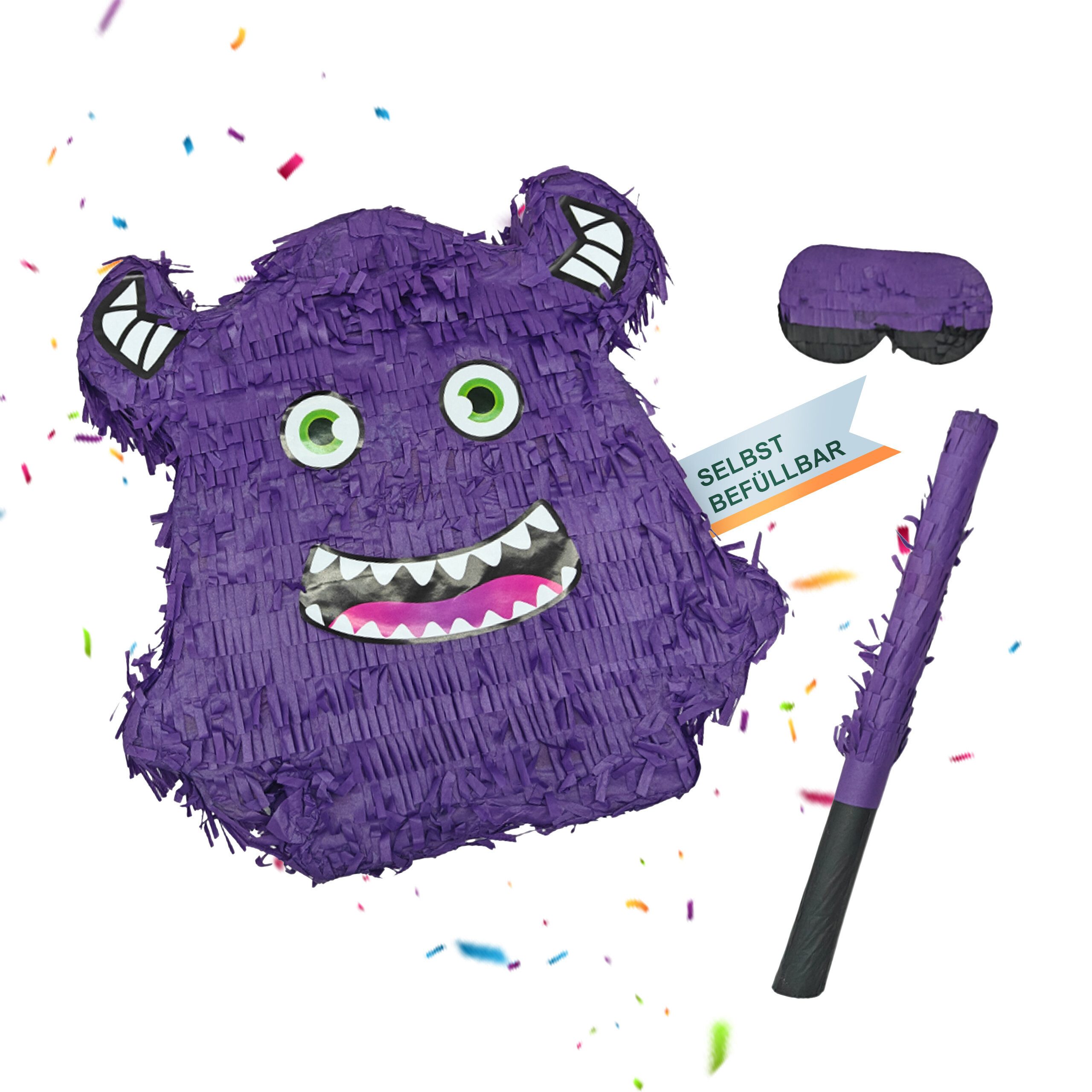 relaxdays Pinata Set Monster mit Stab und Maske