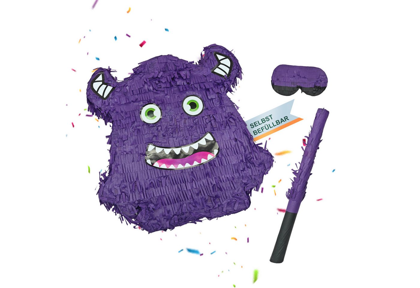 relaxdays Pinata Set Monster mit Stab und Maske
