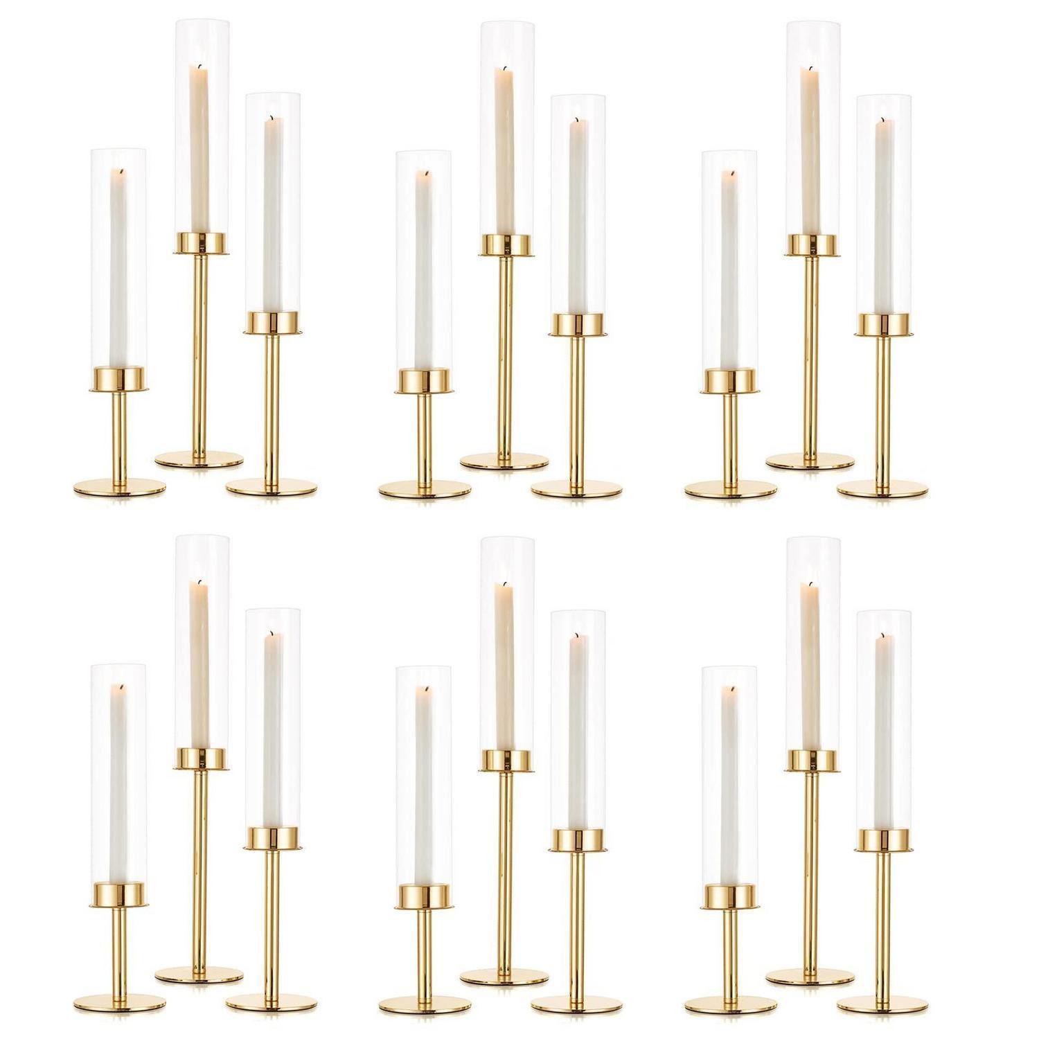 LuxusKollektion Standkerzenhalter Kerzenhalter Stabkerze Gold Metall 3er Set (18 St)