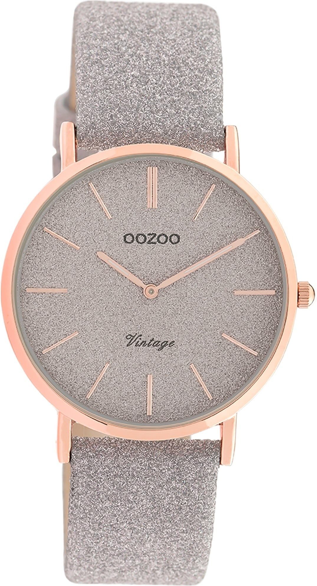 OOZOO Quarzuhr »Oozoo Damen Armbanduhr grau Analog«, (Armbanduhr), Damenuhr  rund, mittel (ca. 32mm), Lederarmband, Elegant-Style