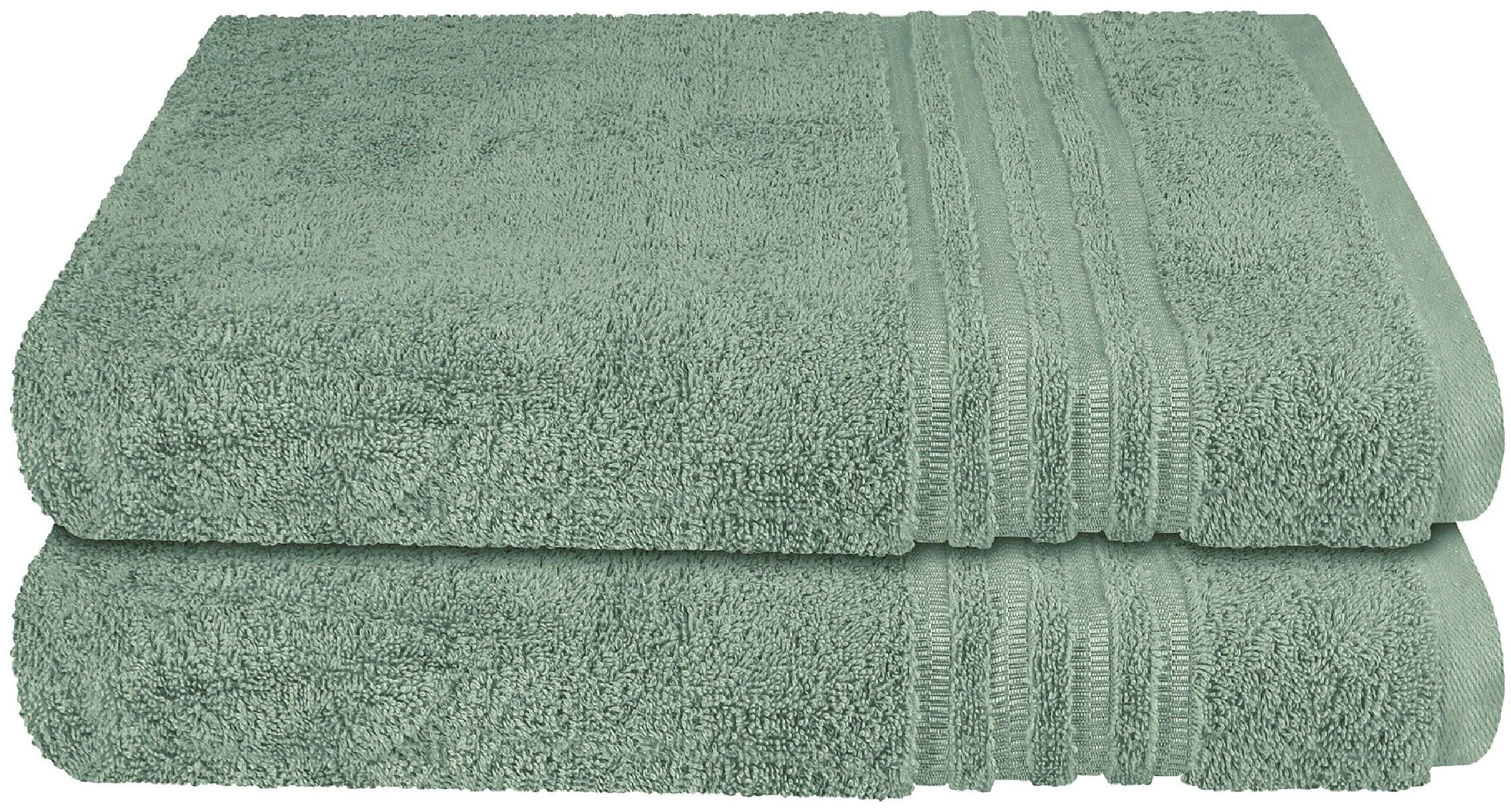 Schiesser Duschtücher Milano aus 100% Baumwolle mit eleganter Bordüre in Hoch-Tief-Optik, Frottier (Set, 2-St), Made in Green