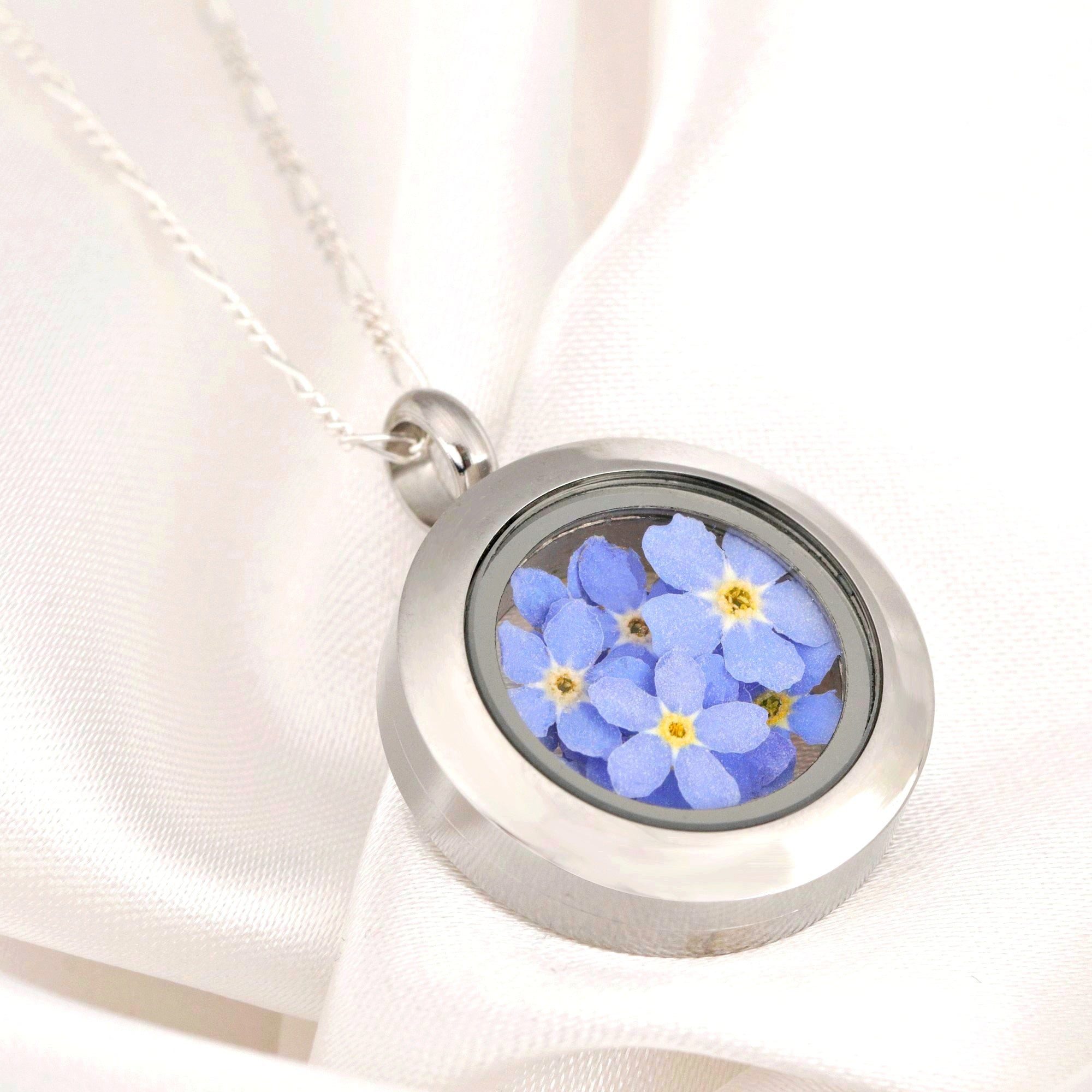MadamLili Charm Medaillon 925 Sterling Silber Vergissmeinnicht Blüten Medaillon