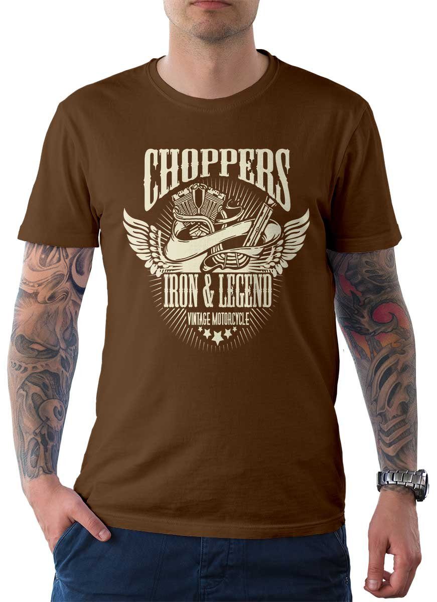 Tee Biker Motiv Motorrad Herren T-Shirt mit Wheels Choppers On Rebel Braun / T-Shirt