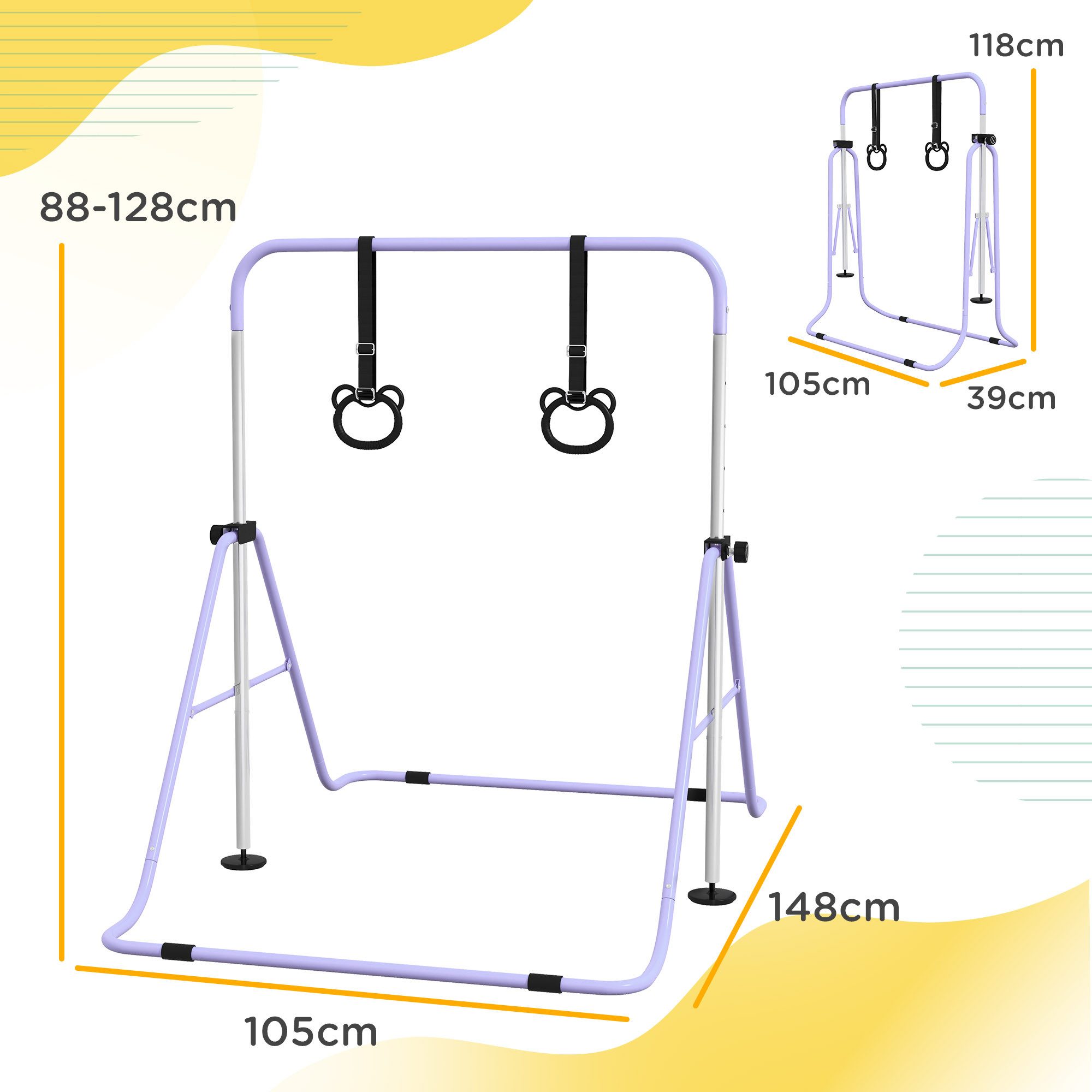 HOMCOM Turnreck Gymnastikstange für Kinder, Turnstange ab 3 Jahre, 88-128cm, (Reckanlage, 1-St., Reckstange), für Indoor bis 50 kg belastbar Stahl Violett