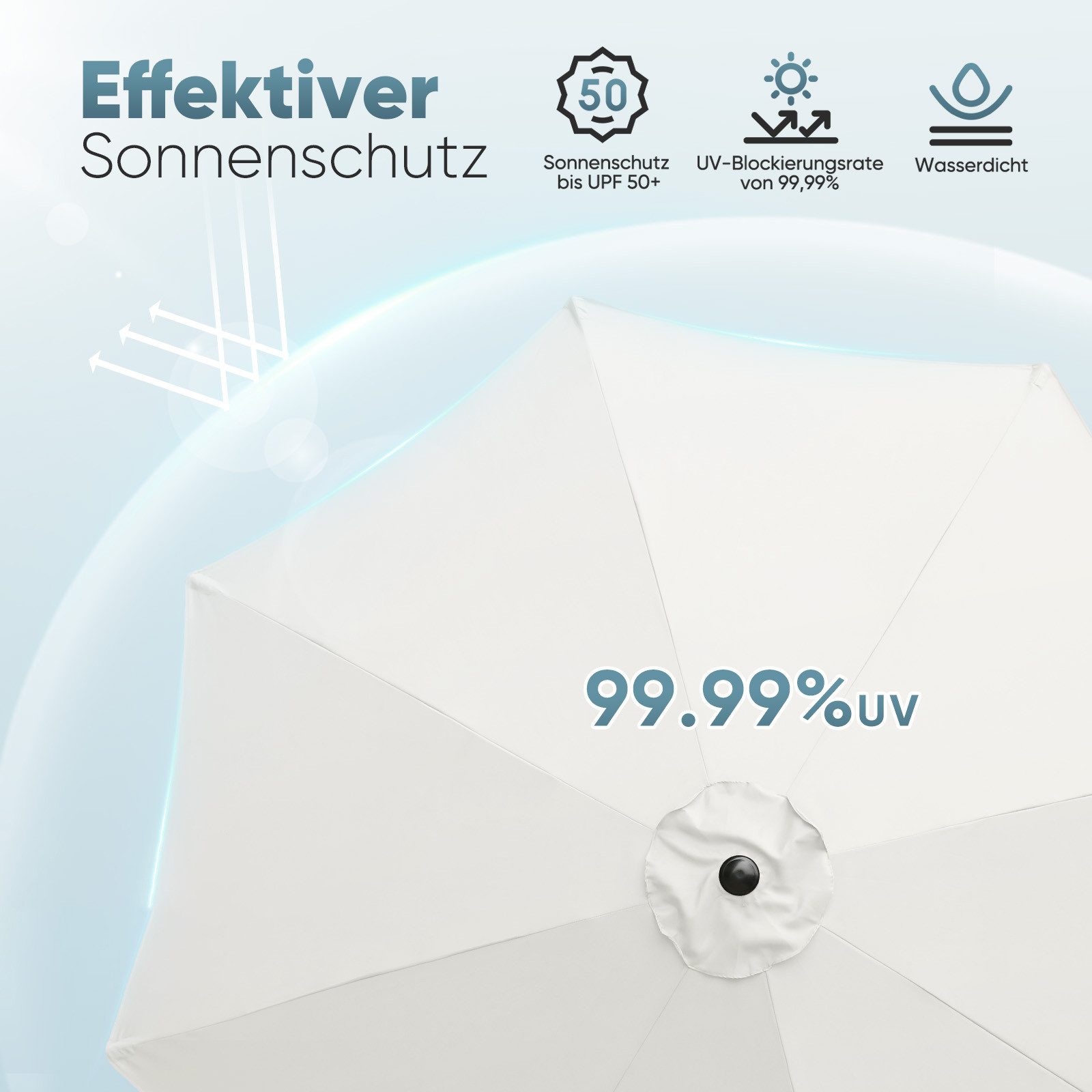 Sekey Sonnenschirm ø 200/270/300 cm Gartenschirm Rund, Marktschirm Knickbar, mit Kurbel, LxB: 300x300 cm, sonnenschirm 300cm, Neigungswinkel, für Balkon Garten, – Bild 4 von 5