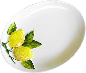 Lashuma Servierplatte Zitrone, Keramik, (1-tlg., 21 x 16 cm), Speiseteller für Kuchen oder Fleisch mit Zitronen Dekor