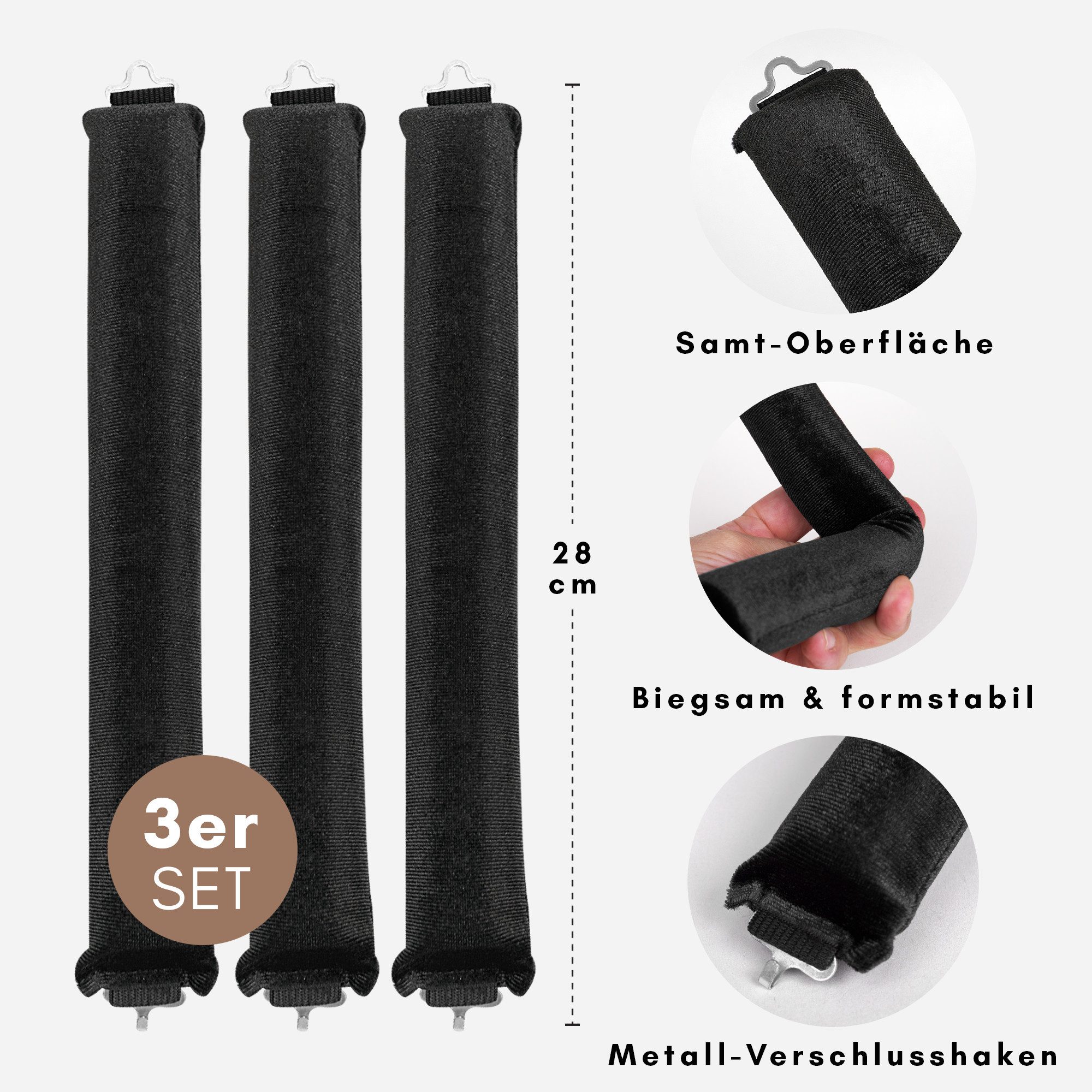 Dilara Lockenwickler 3er Set - Weiche Samt-Haarroller für natürliche & voluminöse Wellen, Schonend, biegsam & handgefertigt für gesunde Locken, ganz ohne Hitze