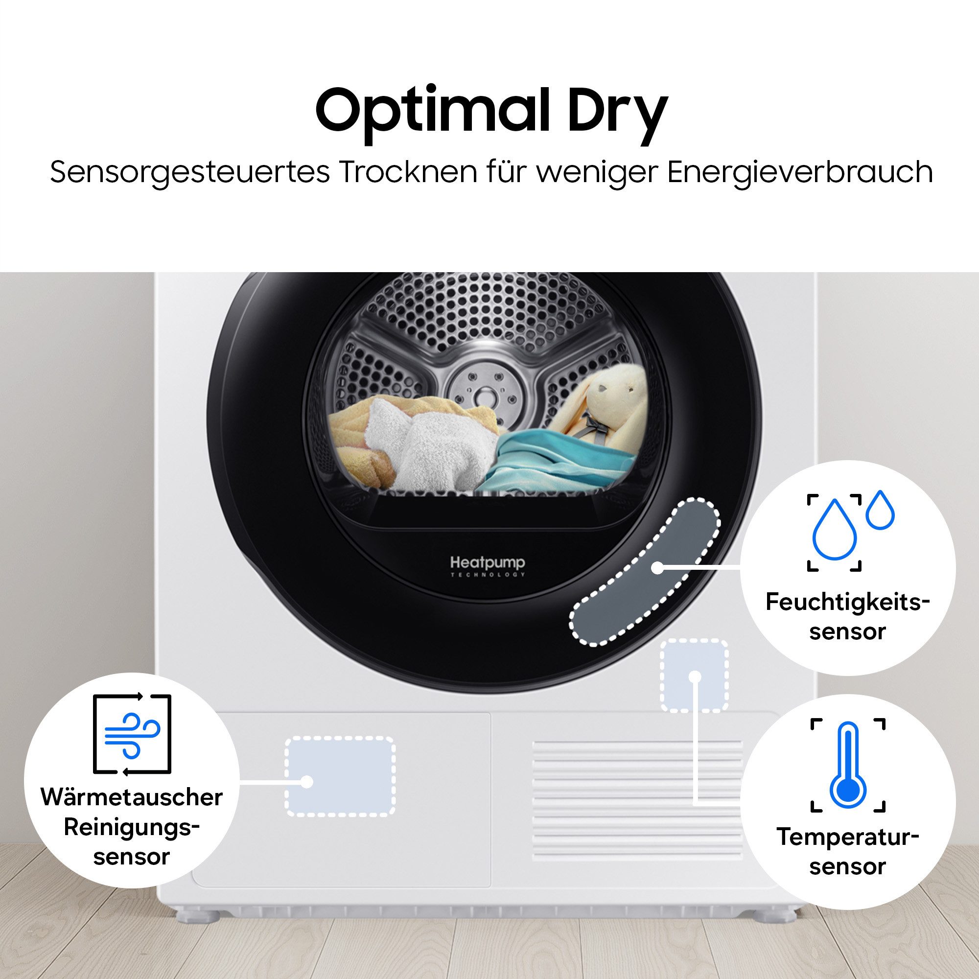 Samsung Wärmepumpentrockner DV5000 DV80DG52B0TEEG, Optimal Dry-Sensorgesteuertes Trocknen für weniger Energieverbrauch – Bild 2 von 5