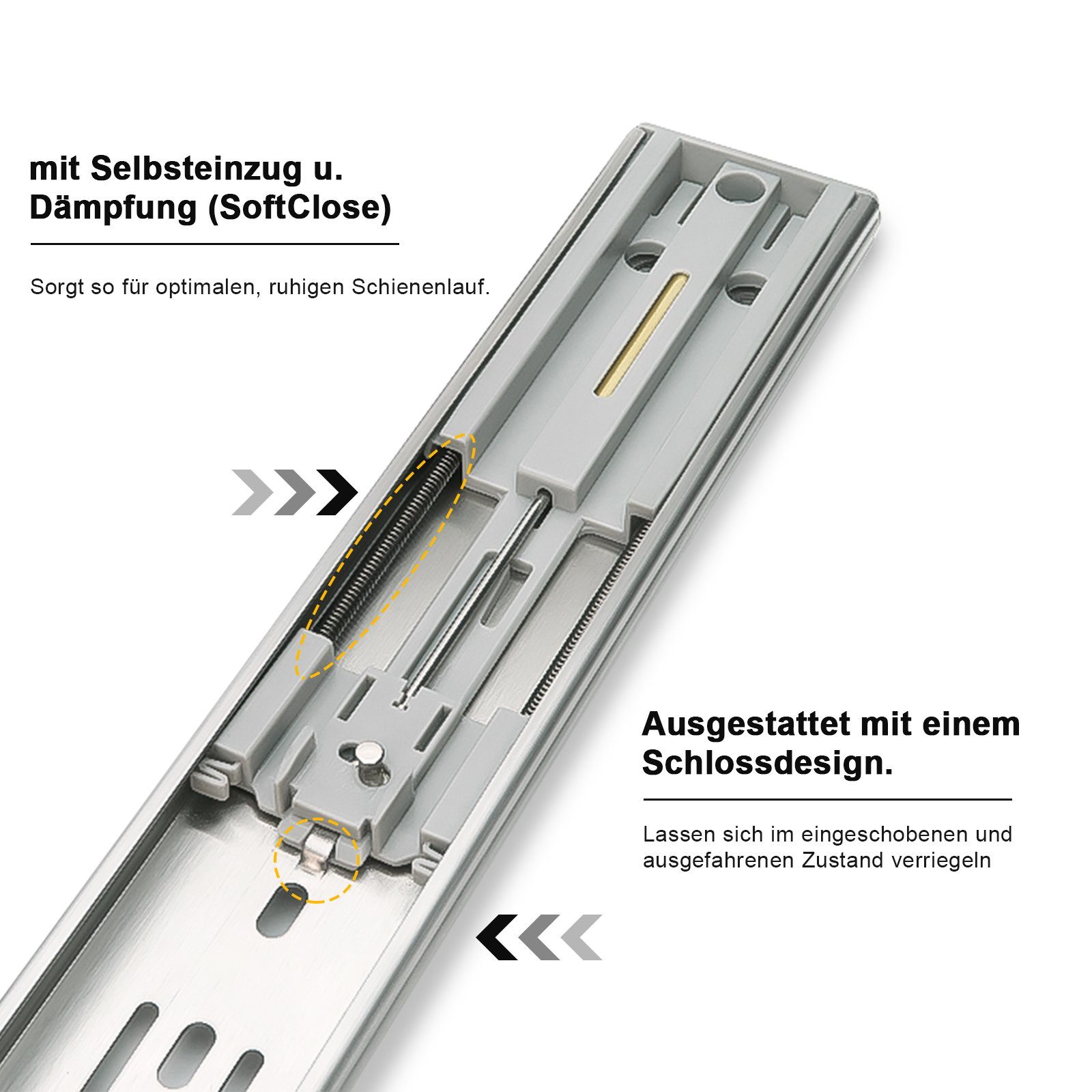 softclose 45mm Schubladenschienen Lospitch Auszugschienen Schubkasten St) Vollauszüge (2