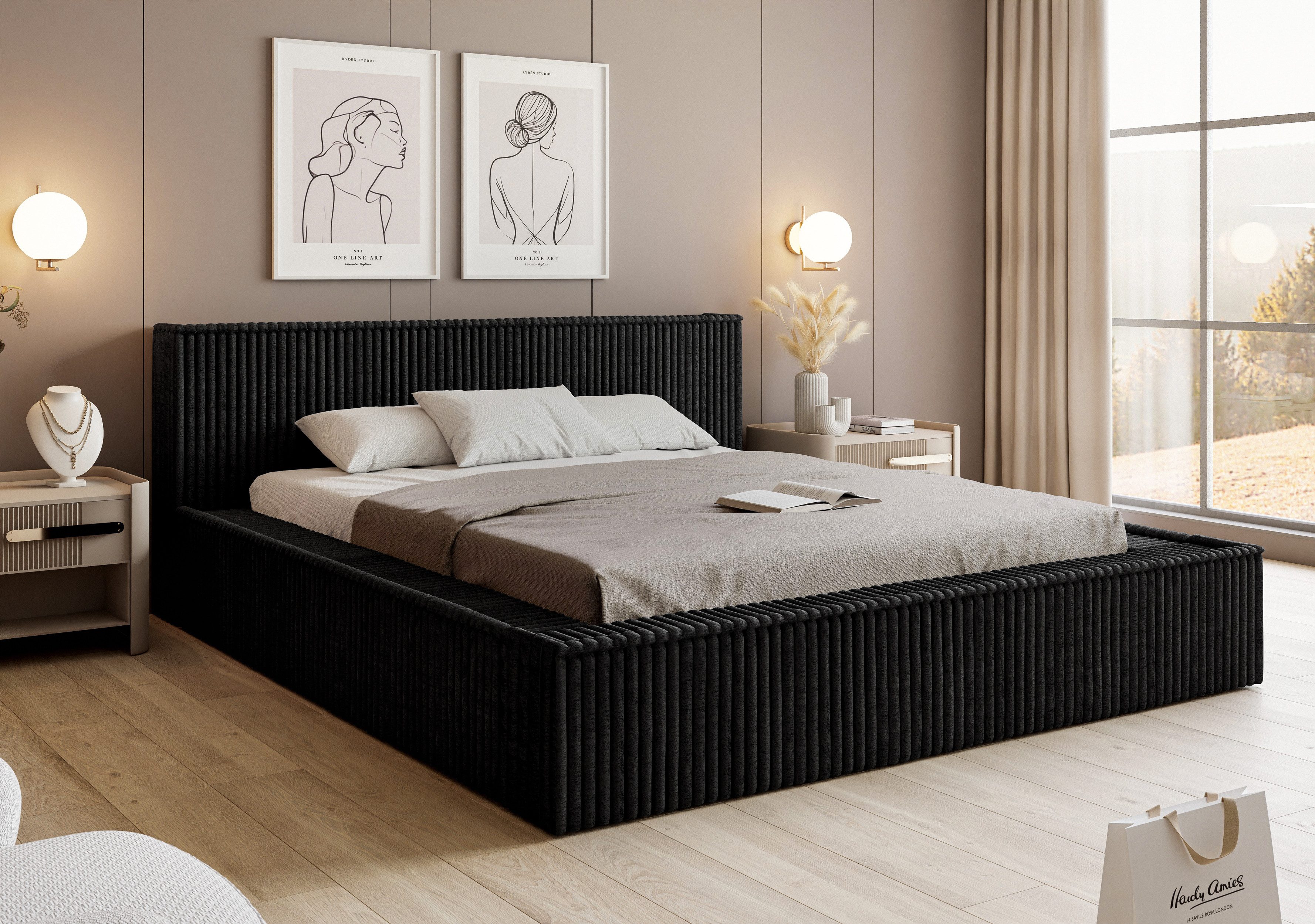 yourhouse24 Polsterbett Tufalo Cord mit Bettkasten (2 Bettseiten), Hausbett, mit gepolstertem Kopfteil, in 5 Größen und 9 Farben